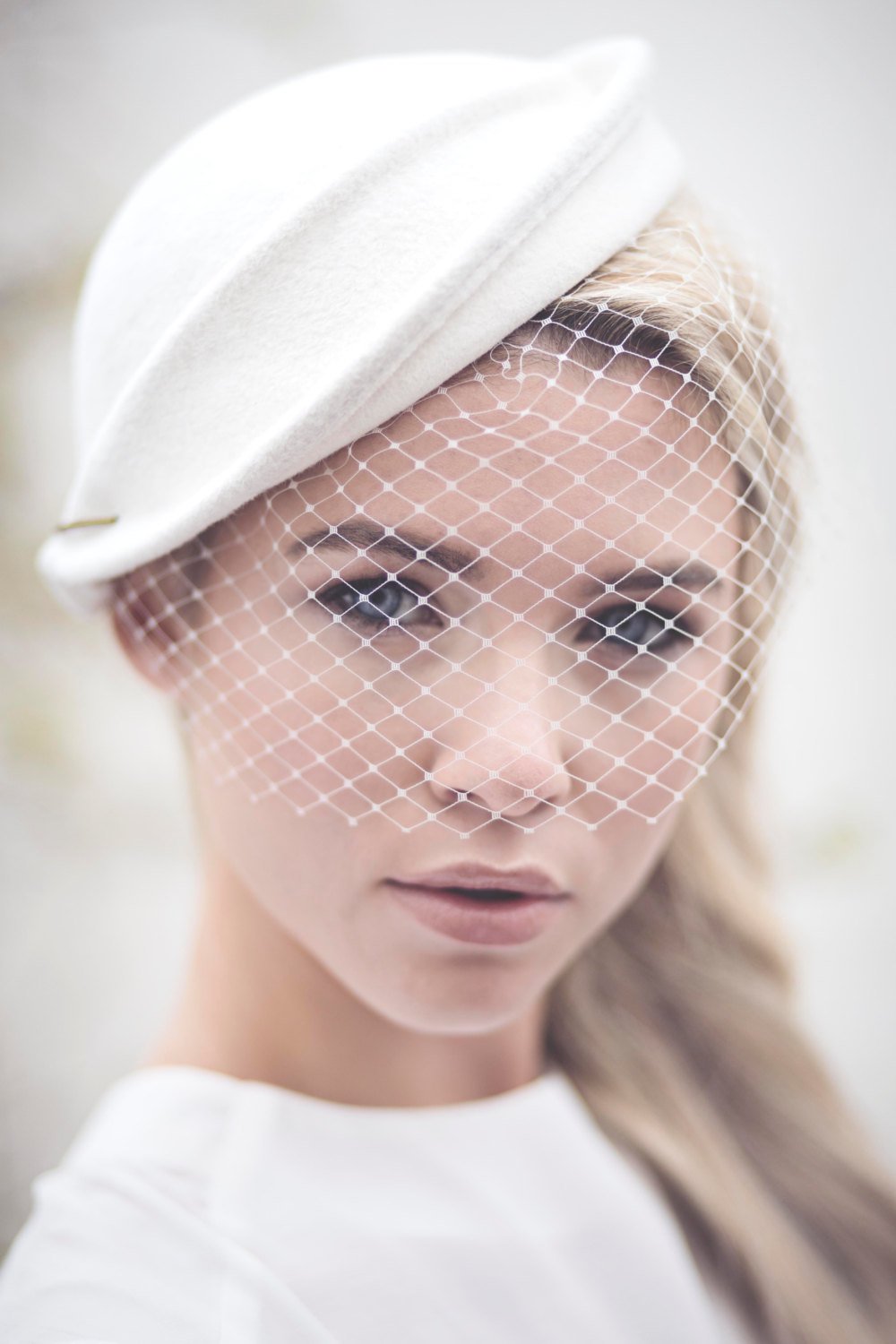 white birdcage veil