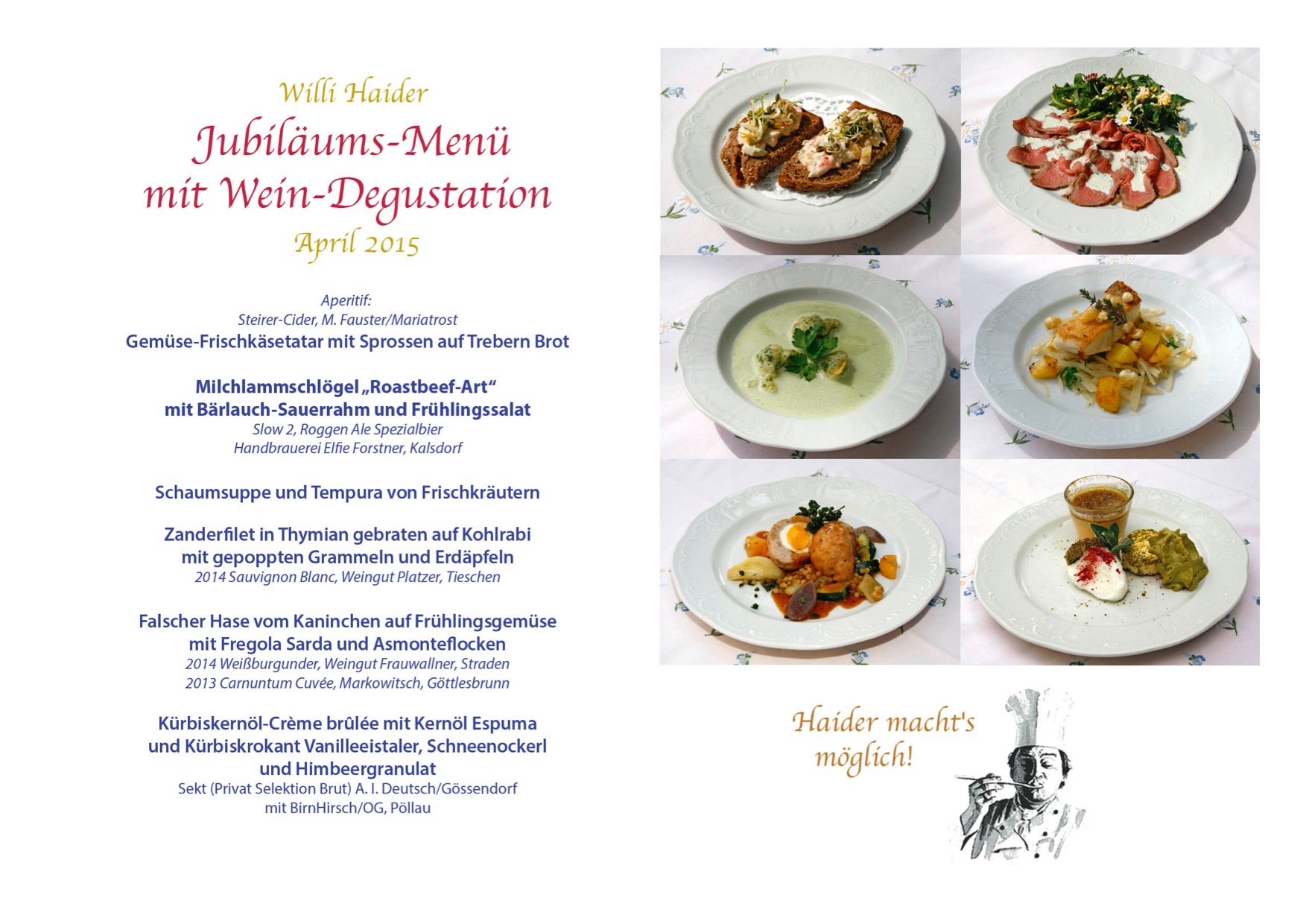 Jubiläums-Menü mit Wein-Degustation