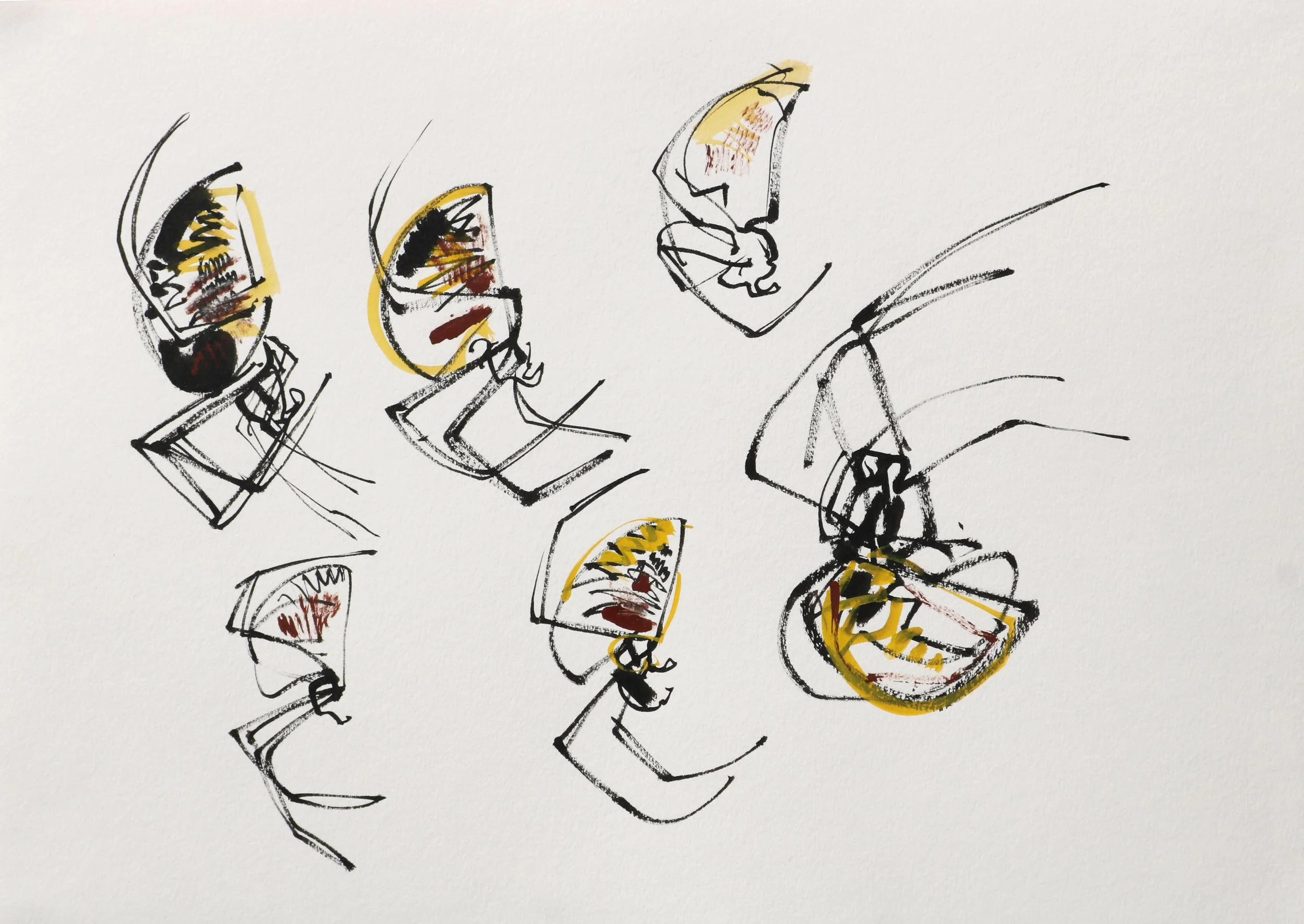 Dark-bordered Orb Weavers on the coast path II. Ink and paint marker. 36 x 50cm.