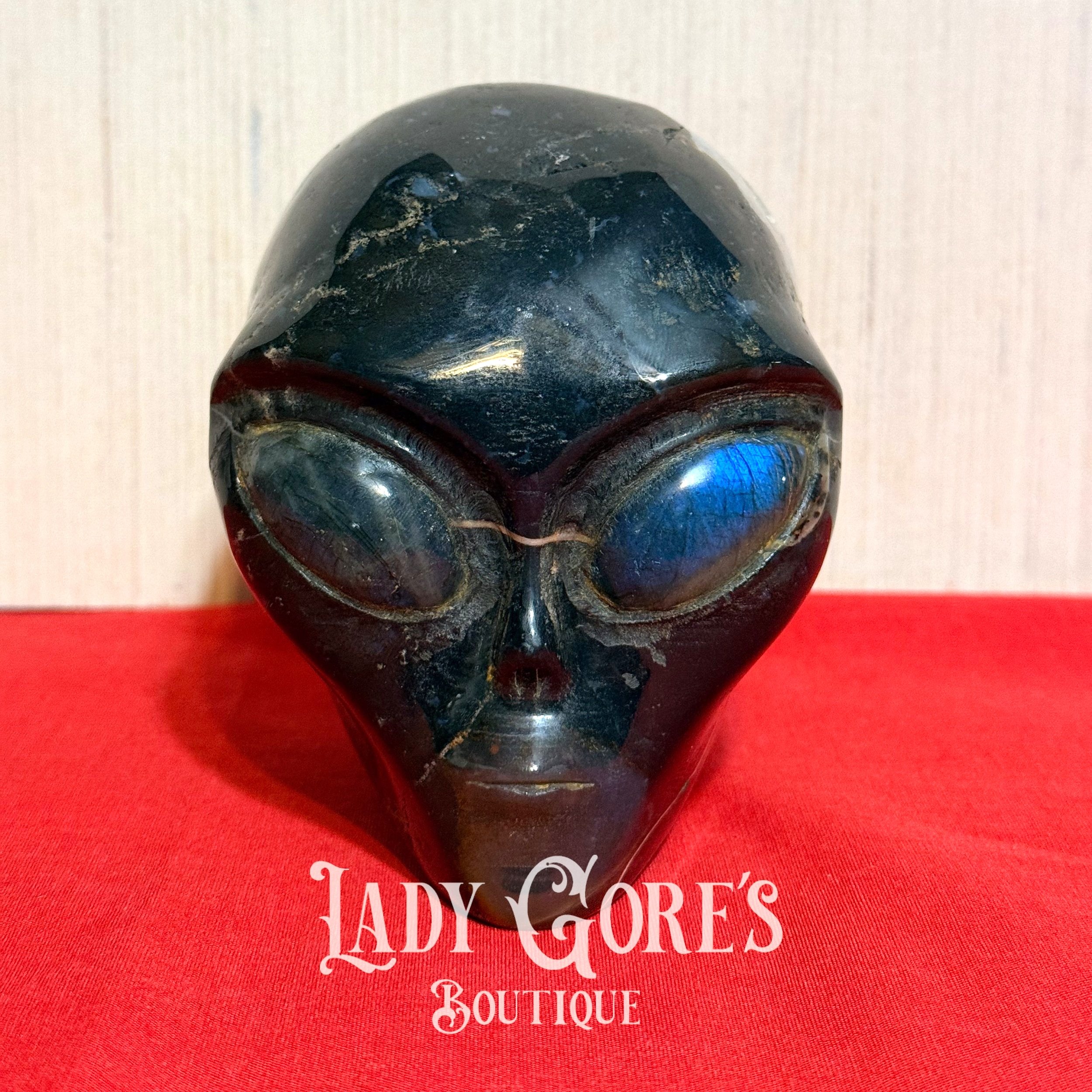 Black Zebra Agate & Labradorite Alien Head