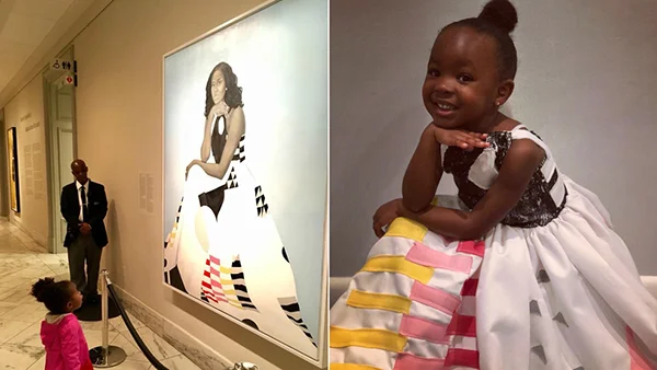 Parker’s photo was taken as she looked in awe at Michelle’s official Smithsonian portrait so it’s only right that she got to meet Michelle in person and then imitated the portrait for her halloween costume 🖤