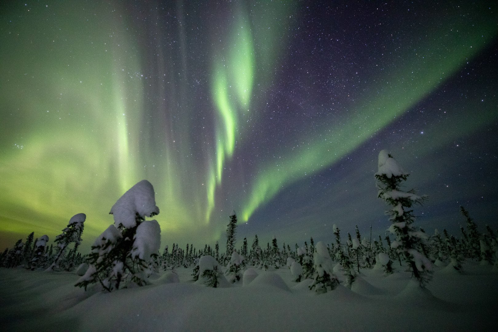  In Native Alaskan culture, it is said the lights will come down and take you away if you whistle or draw attention to yourself. The Aurora borealis ripples over the taiga almost every night during the winter in northern Alaska.  