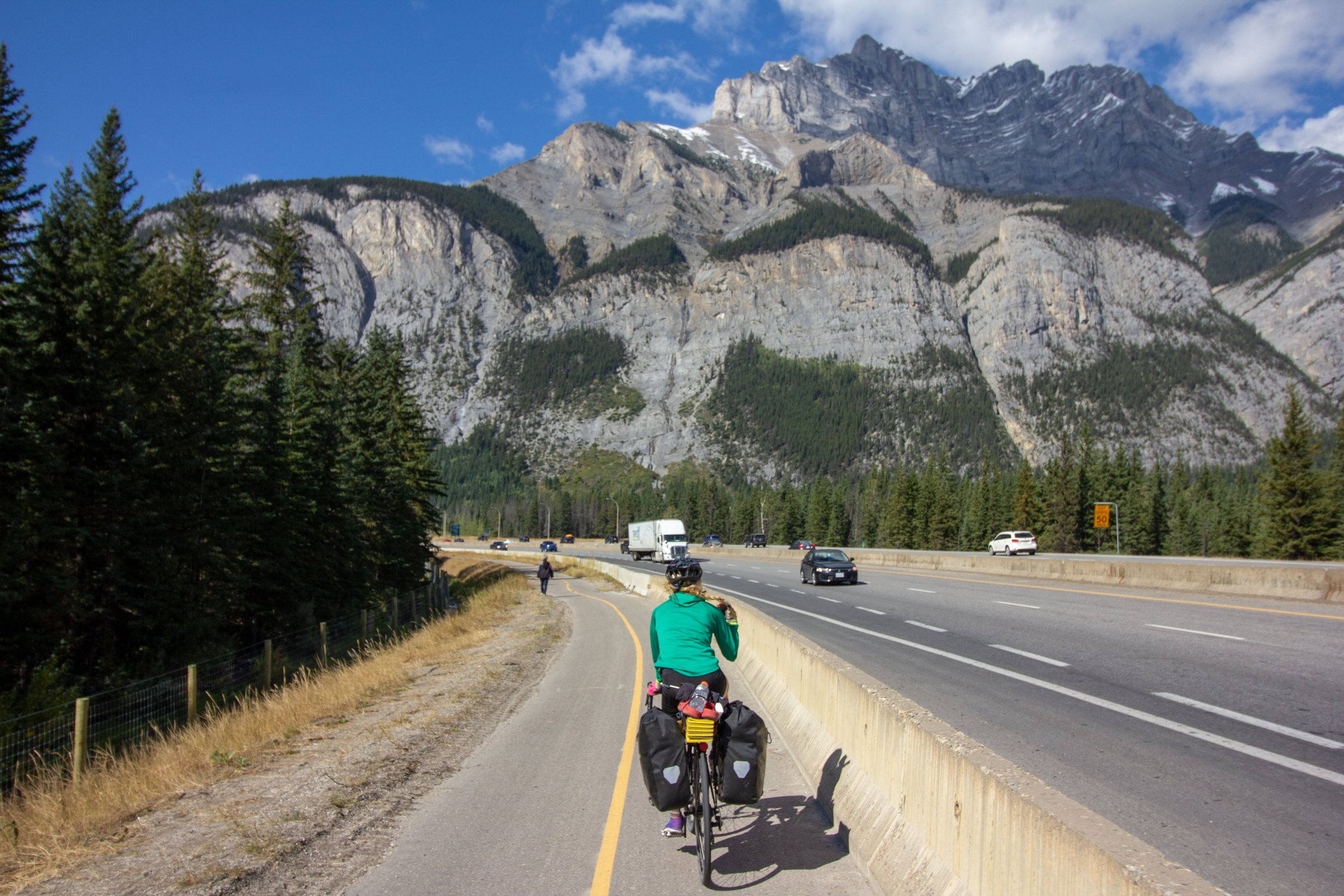 Riding into town near Canmore, AB.