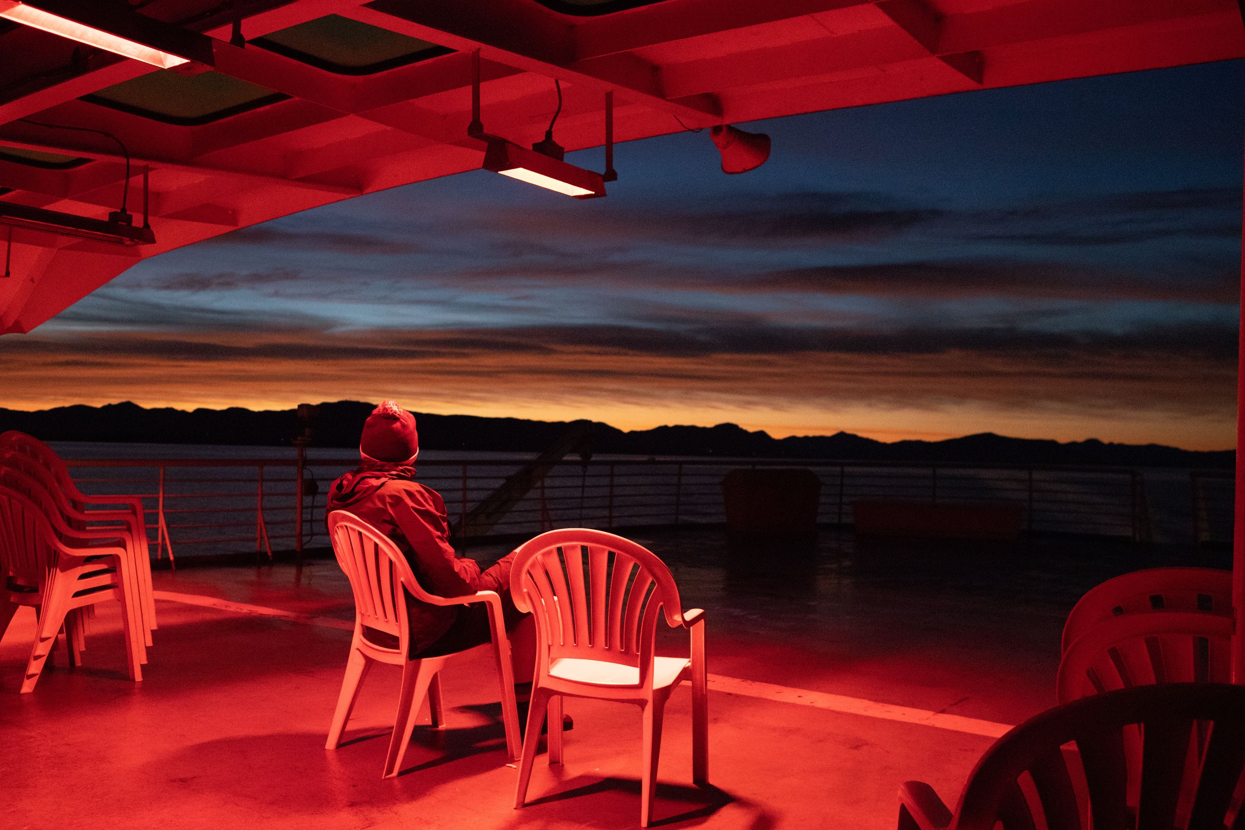 A beautiful sunrise from the top deck of the ferry along the Inside Passage.