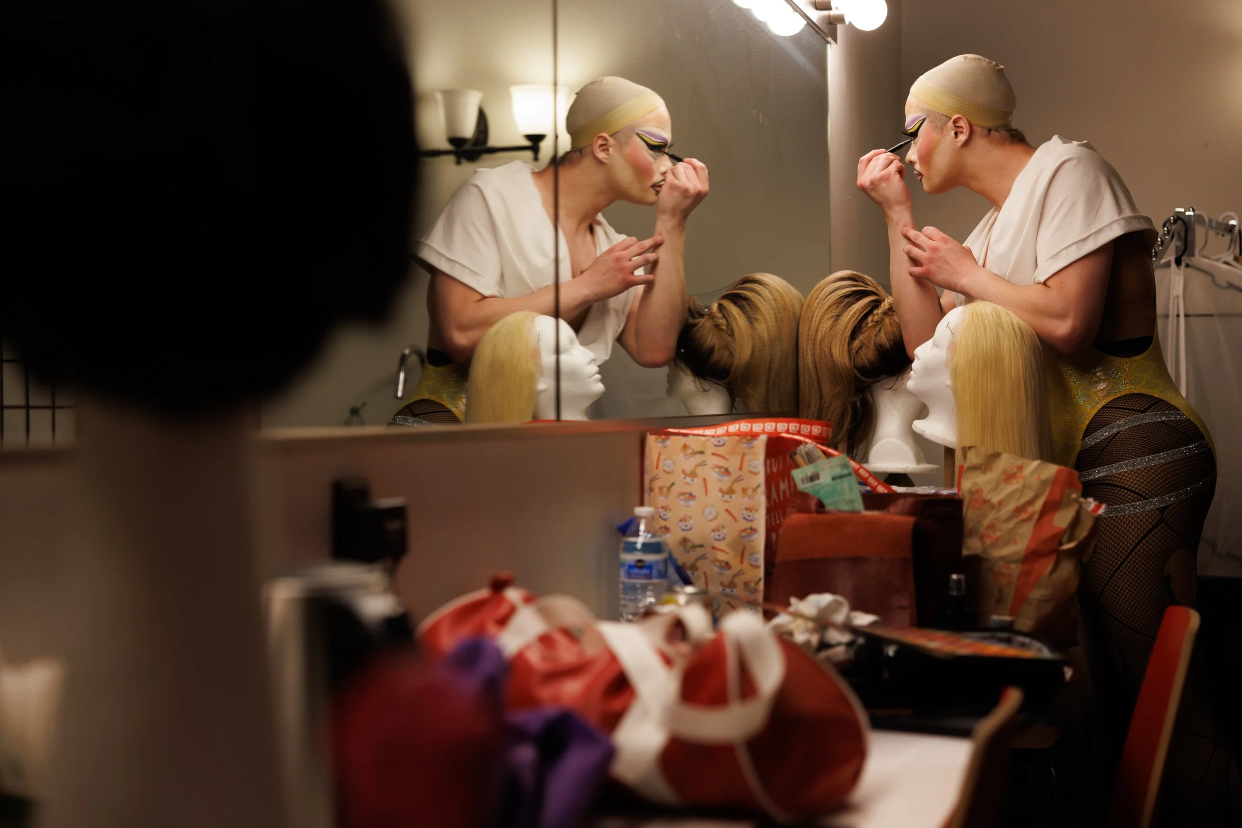 Drag artist Stella Kinesis, part of Montana Drag Wrestling, prepares for her fight against Margaret Murder at the Zootown Arts Community Center in Missoula, Montana on Saturday, June 7, 2025.