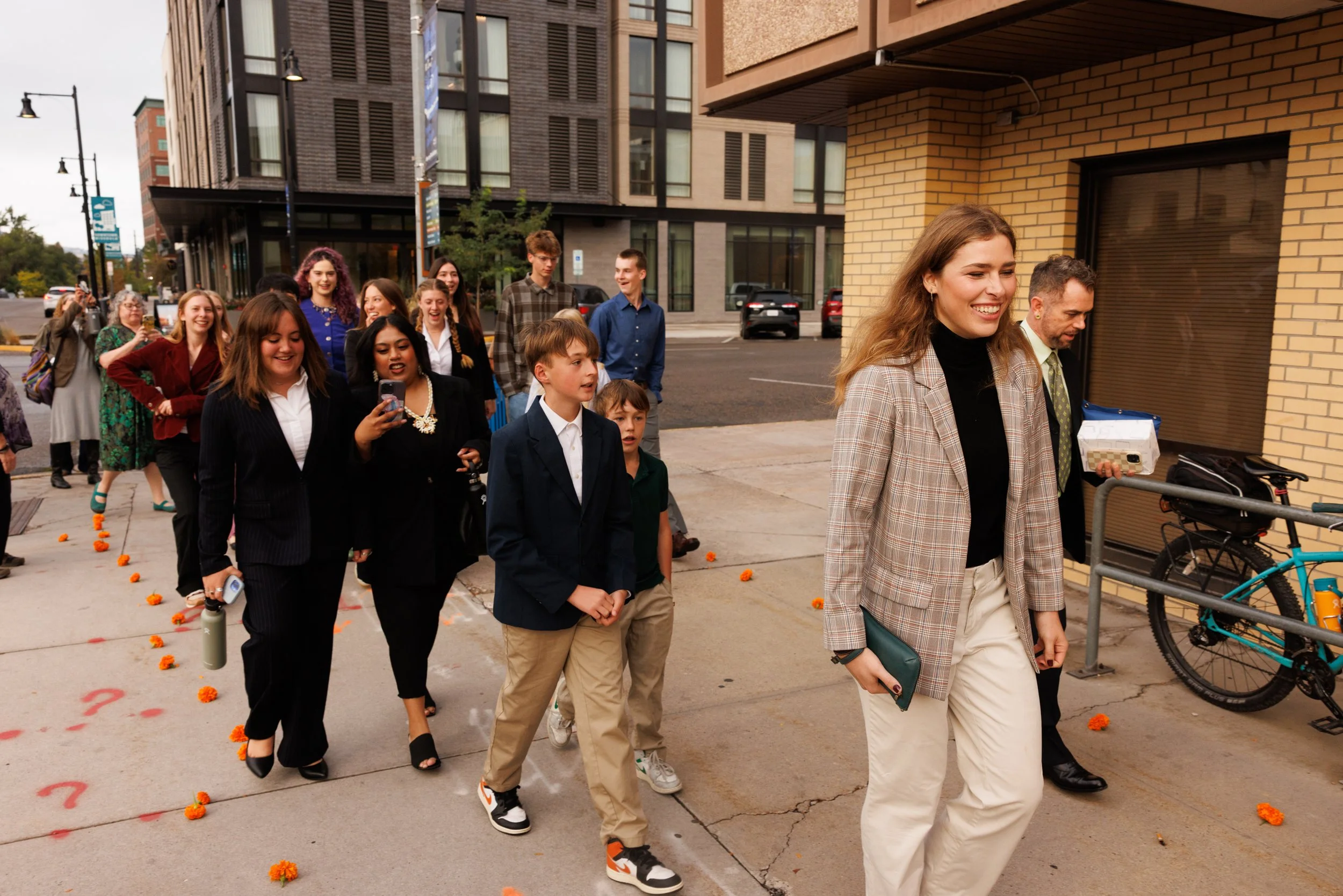 The Lighthiser v. Trump youth plaintiffs walk to the hearing at the Russell Smith Courthouse in Missoula, Montana on Tuesday, September 16, 2025.