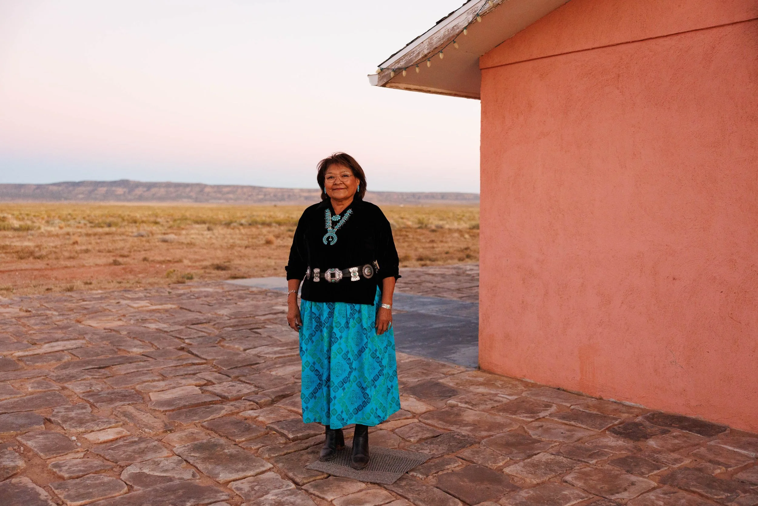 Lena Fowler, supervisor for Coconino County, poses for a portrait outside her childhood home on the Navajo Nation on Saturday, October 19, 2025. Fowler is an advocate for the Secure Rural Schools program, which provides critical funding for rural inf