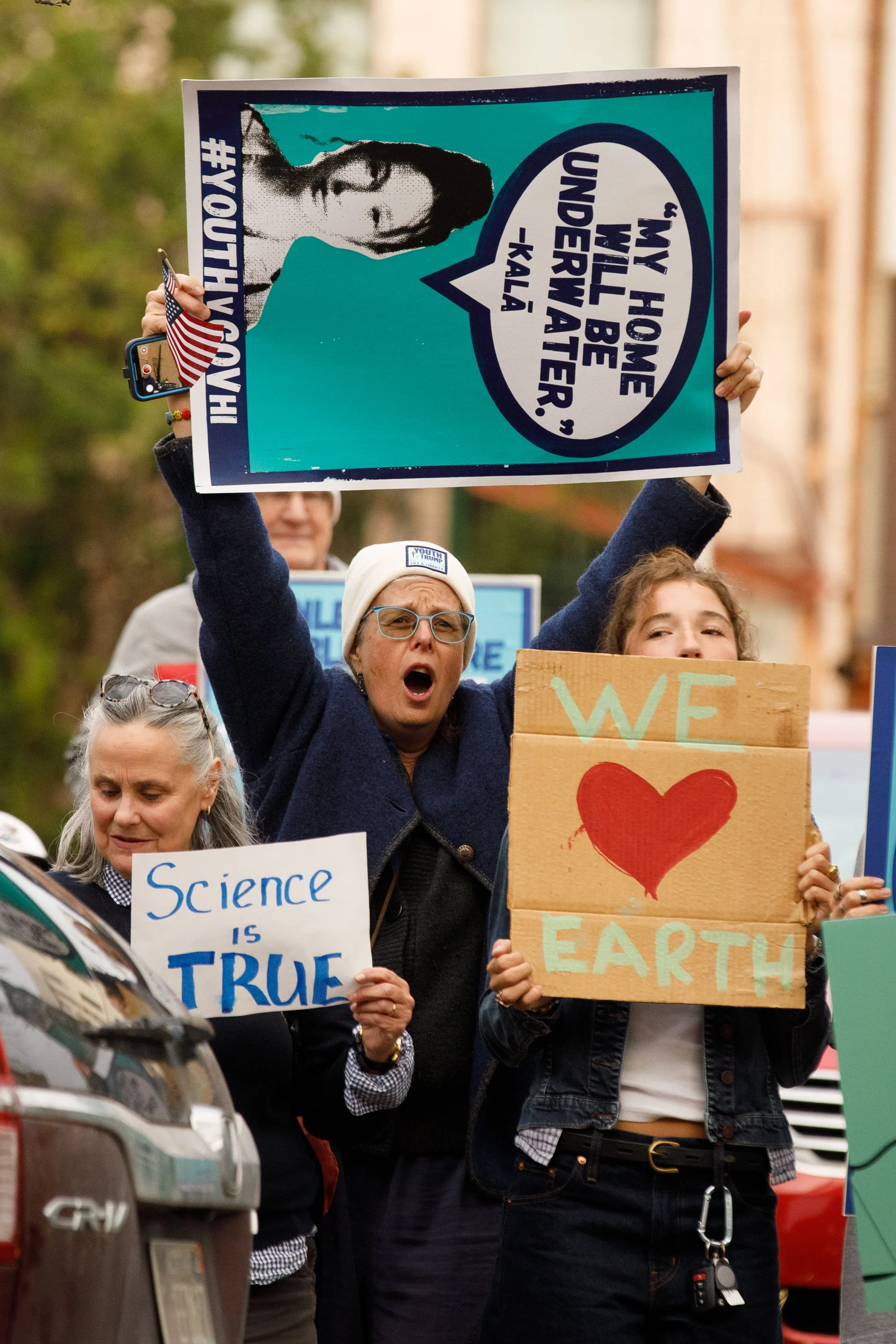 About 50 supporters of all ages lined up in support of the youth climate plaintiffs in Lighthiser v. Trump case at the Russell Smith Courthouse in Missoula, Montana on Tuesday, September 16, 2025.