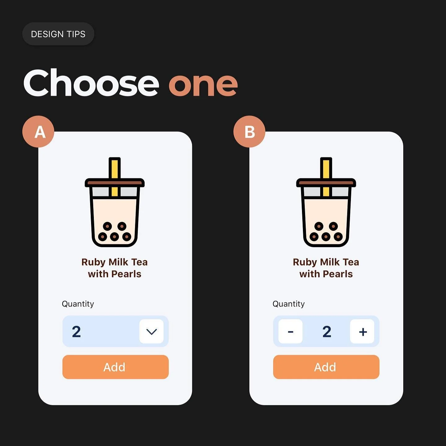 Happy humpday everyone it&rsquo;s Design Tip Wednesday! Today we are going to talk about stepper vs drop down menu in mobile UI. 

The devil is in the details ☝️When designing for mobile remember web experience vs on mobile would not always translate
