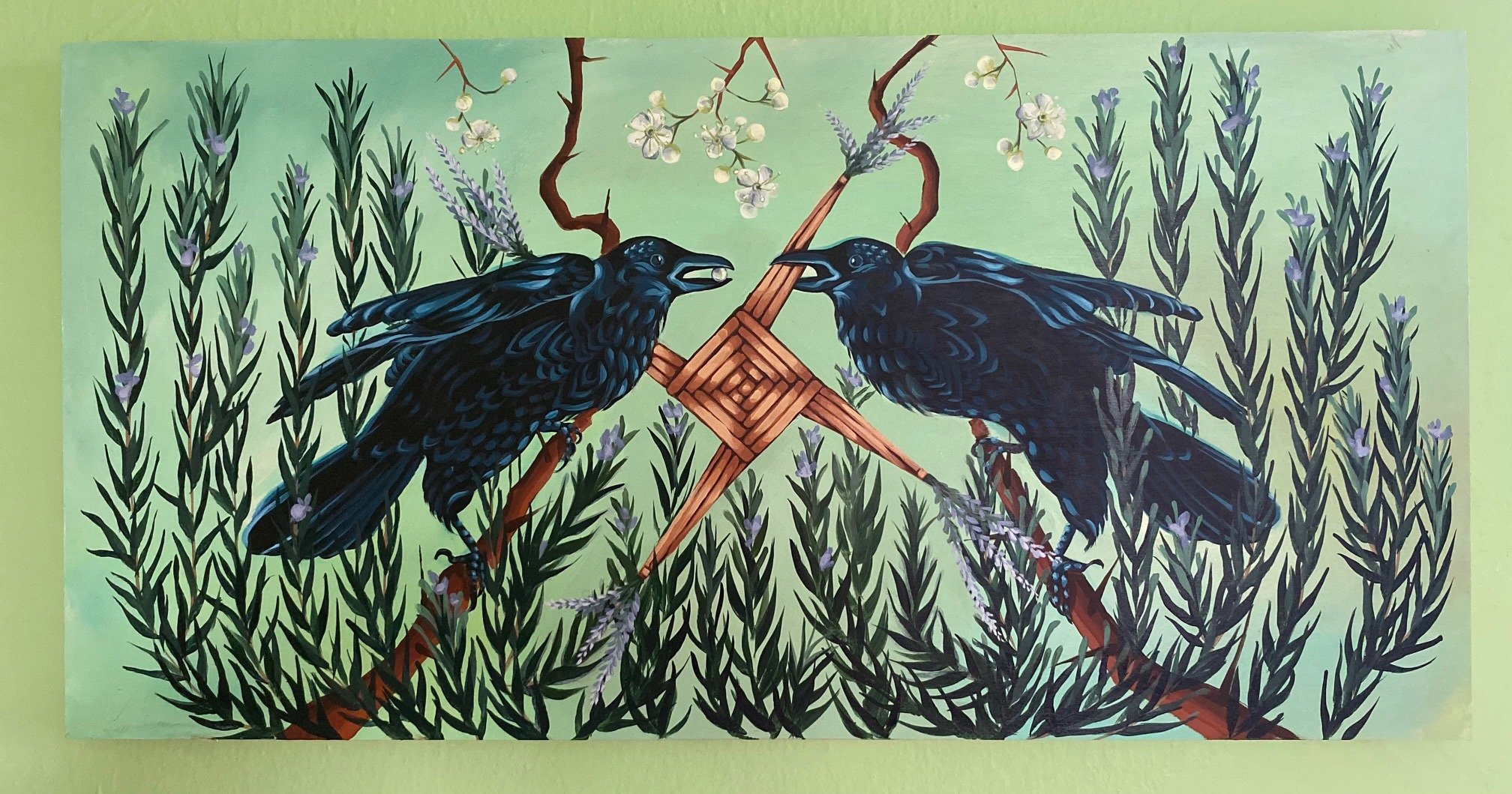 Imbolc (Crows Bear Brigid's Cross with Rosemary and Hawthorne)