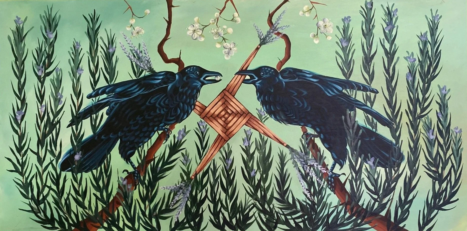 Imbolc (Crows Bear Brigid's Cross with Rosemary and Hawthorne)