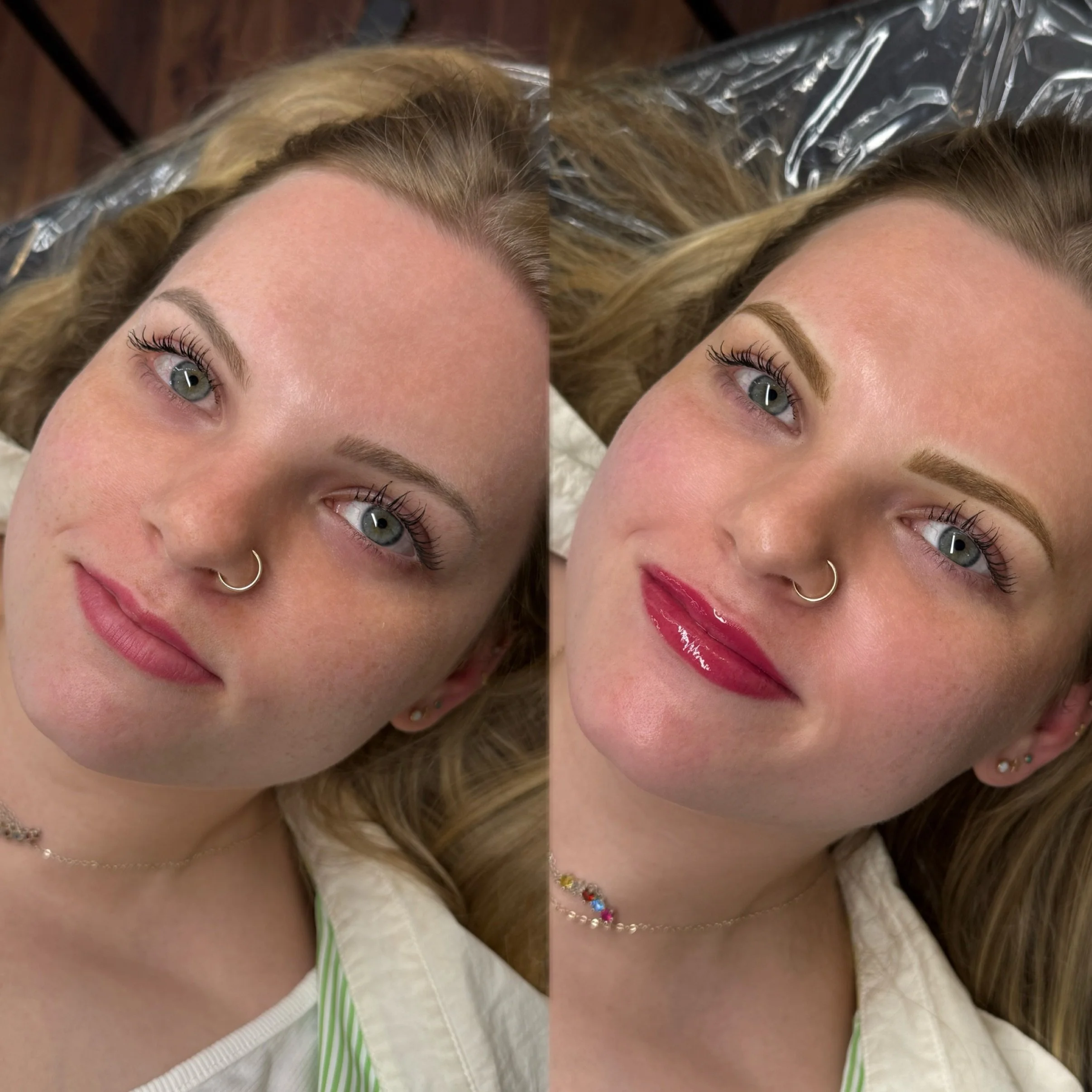 Summer refresh ✨ 👄 we did a lip blush refresh and a brow correction she had done elsewhere (not by me). 

I offered a lips &amp; brows package for those that want a total glow-up! Message me for details ❤️

#lipblush #permanentmakeup #brows #browtat