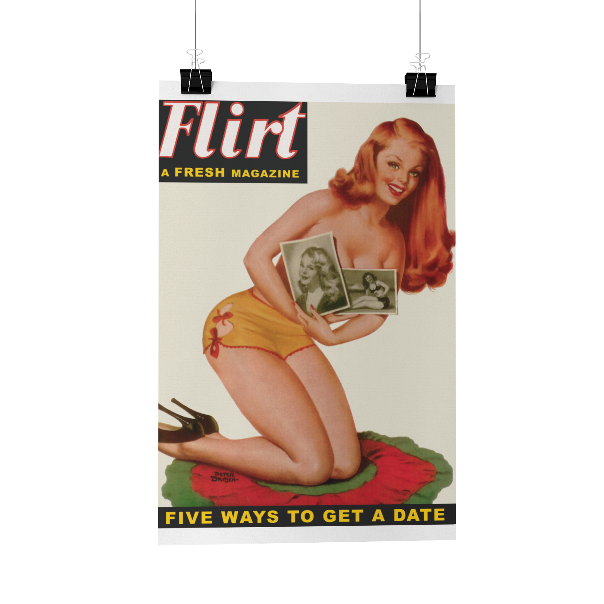 Flirt Magazine April 1950's Redhead Pinup Cover poster/print/greeting card