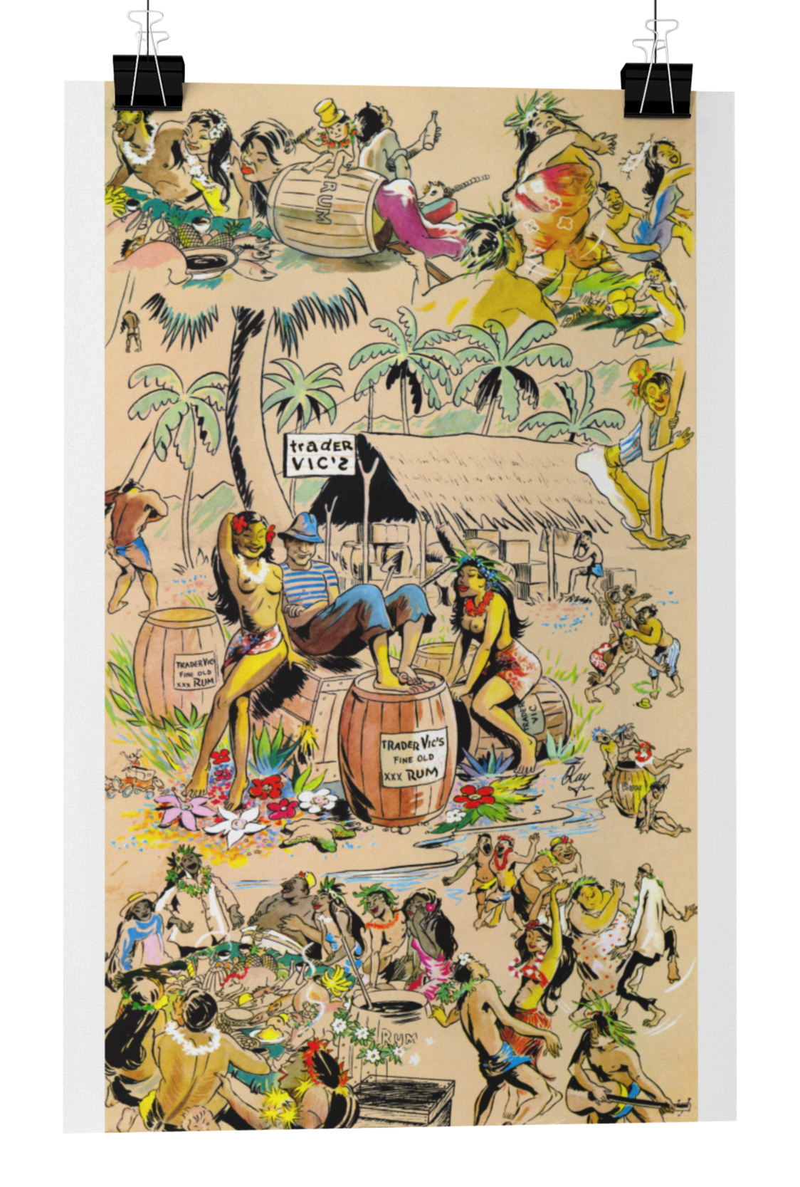 Tiki Bar Poster- Trader Vics XXX Rum - Kay - 1947 Vintage Bar Menu Poster/Print/Vard