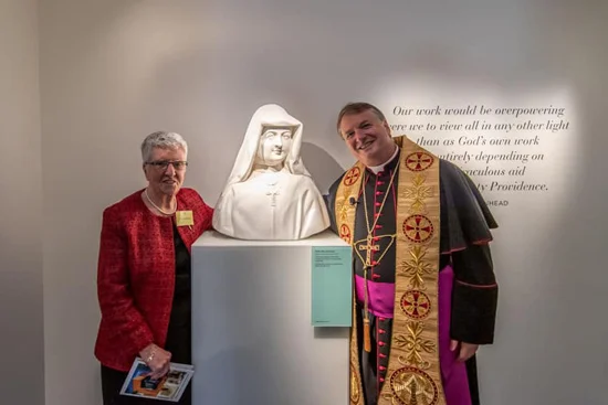 Congregational Leader, Sr Clare Nolan RSC and Archbishop Anthony Fisher OP at the opening and blessing of the Sisters of Charity Heritage Centre. (Photo: Catholic Weekly/Giovanni Portelli Photography)