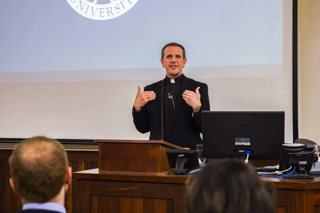 Fr Chris Collins SJ speaking on prayer at The University of Notre Dame, Fremantle. PHOTO: The eRecord.