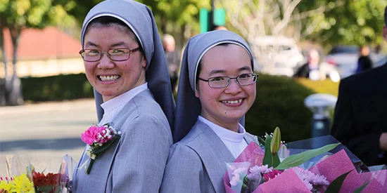 St Paul de Chartres Sisters Theresia Nguyen and Maria Goretti Tran at their perpetual profession at St Paul de Chartres Chapel, Boronia Heights in Brisbane (PHOTO: The Catholic Leader)