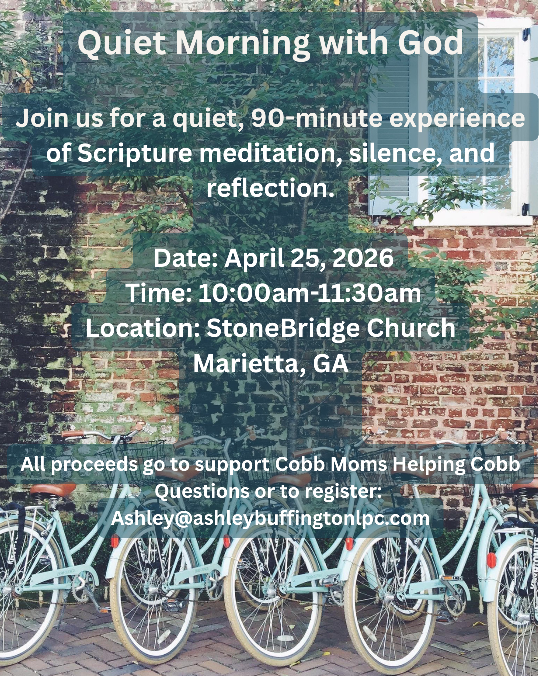 Several bicycles are parked together in front of a brick building with a French-inspired look, including a window and soft light blue, white, and brown tones that give the scene a calm, aesthetic feel.