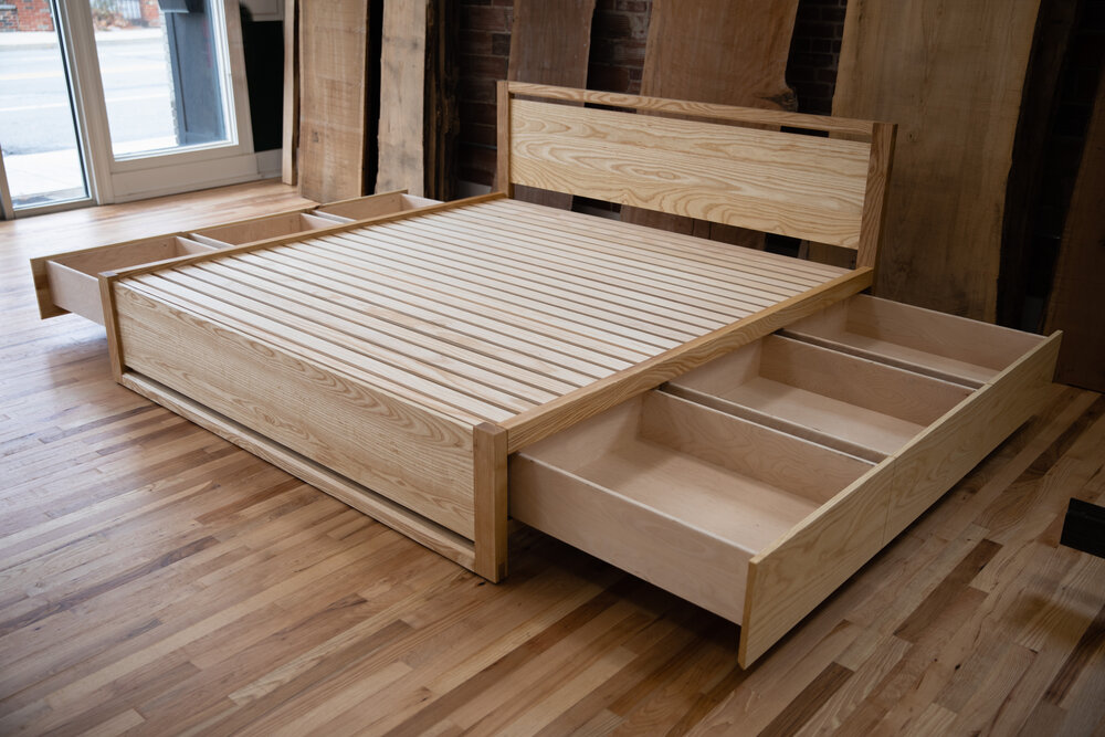 Mojave Ash King Bed With Storage, Custom King Size Bed Frame