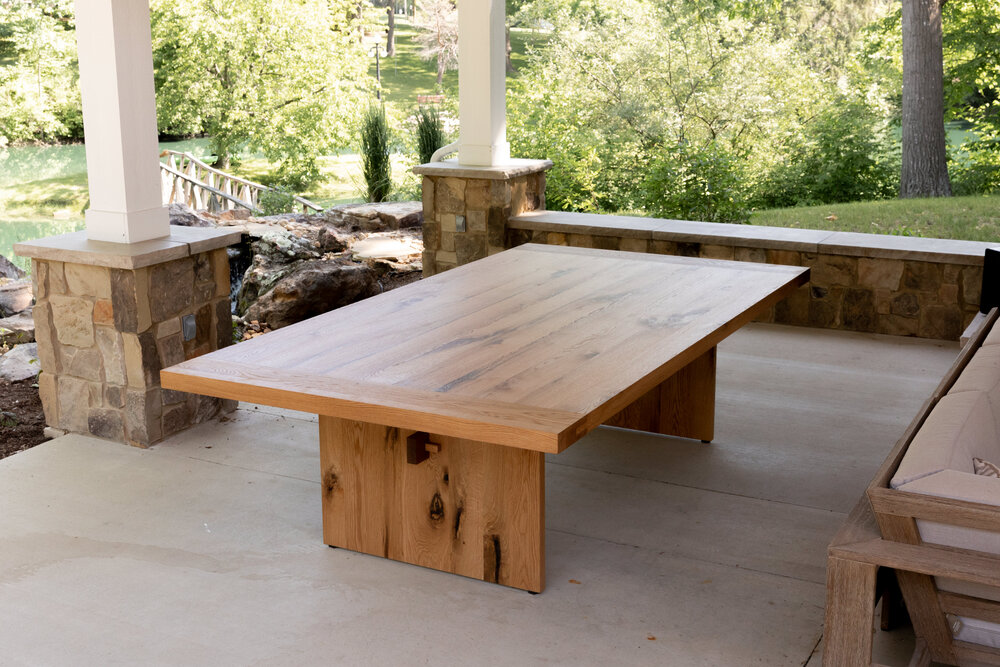 Outdoor White Oak Trestle Table Big, Outdoor Furniture Fort Wayne