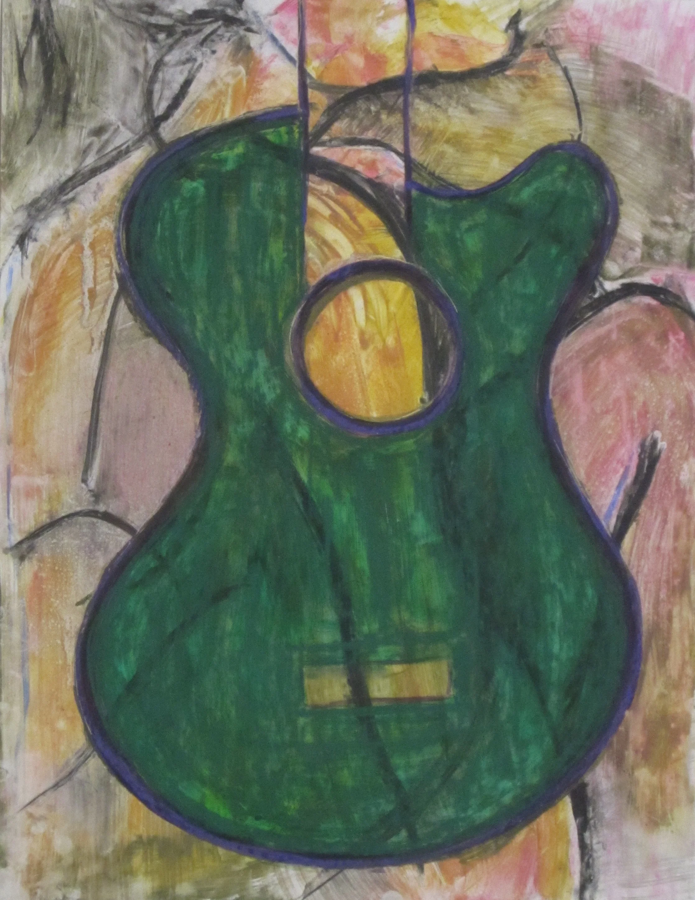 Green Guitar with Figures