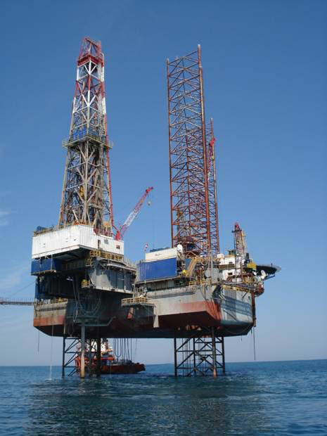 Above: Transocean Jack-Up Rig Galloway drilling the successful Ombrina Mare OBM2-Dir appraisal well which was completed as a producer in 2008