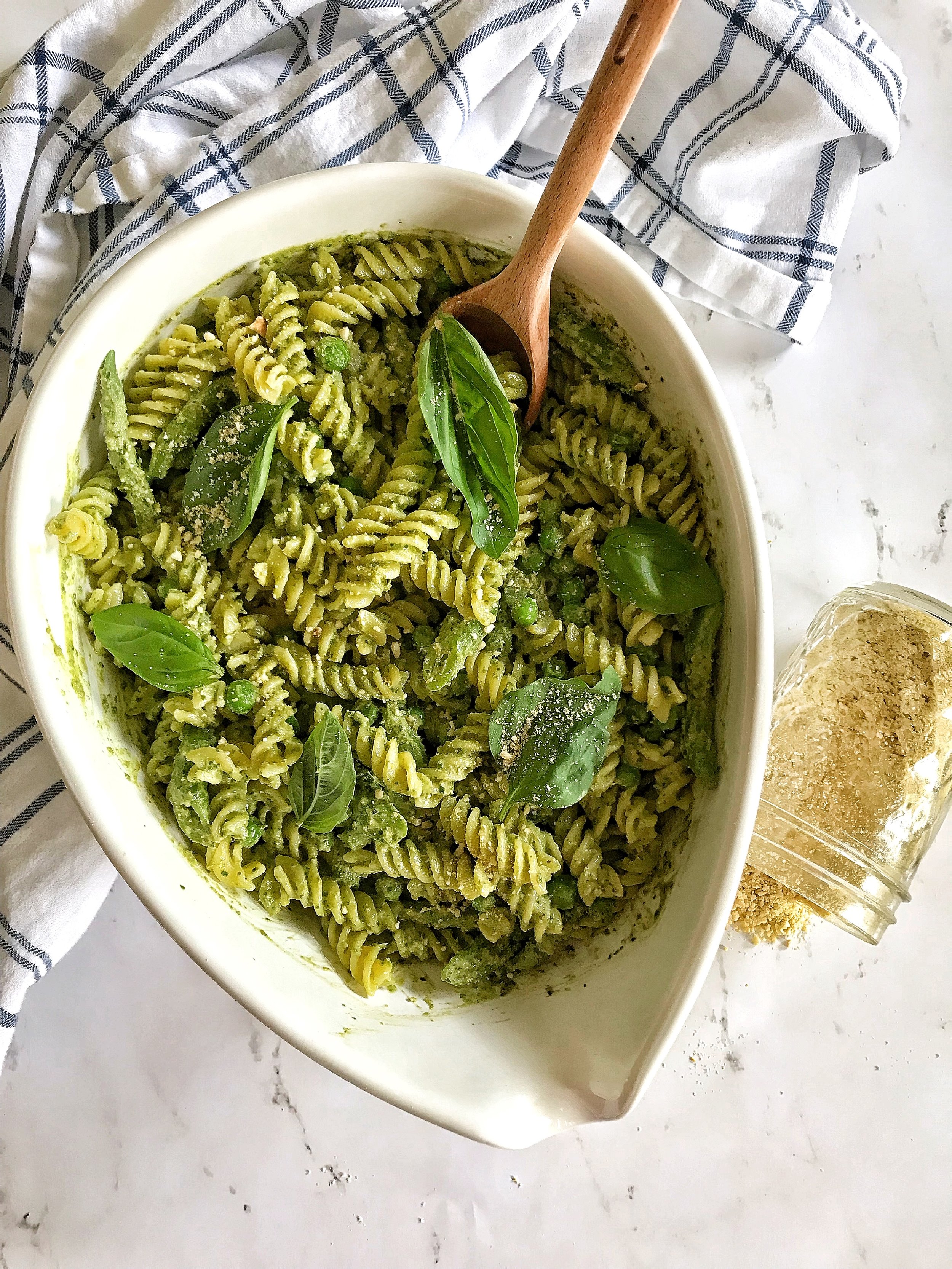 Spinach Basil Pesto and Spring Vegetable Rotini