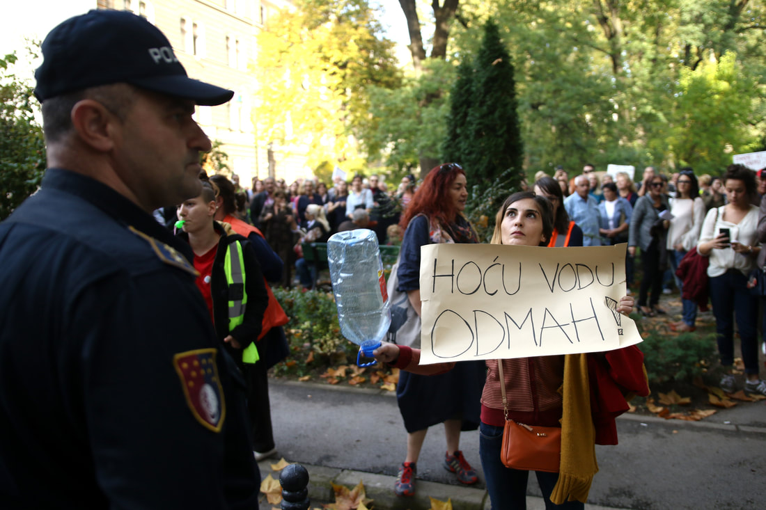 October 17, 2017, Sarajevo - Protests against the water restrictions in Sarajev. Most households don't have water from 12am to 6am, and many go without any water entirely.