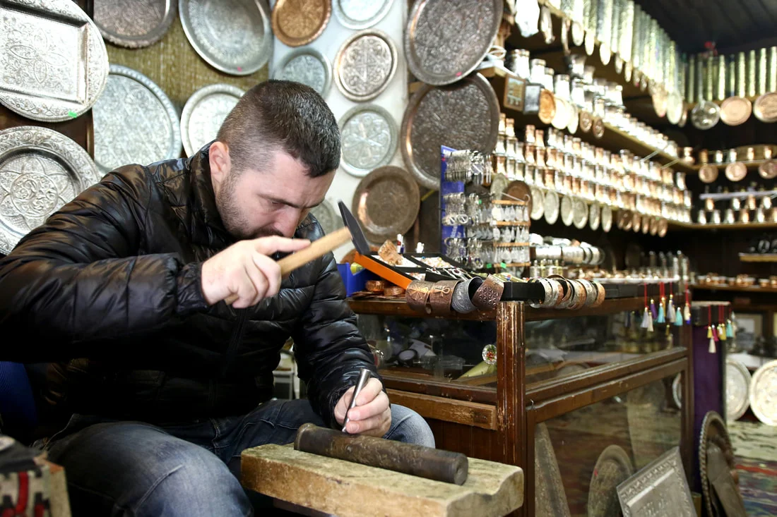 March 15, 2017, Sarajevo - Kenan Hidic who has learned the craft from his father, is using shells from the war in Bosnia 1992-1995 to produce souvenirs that decorate homes around the world.