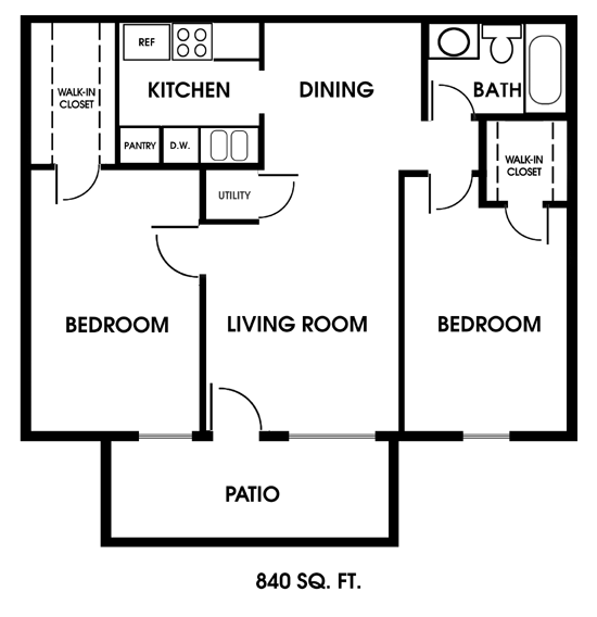 <strong>2-Bedroom</strong><br> 840 sq ft
