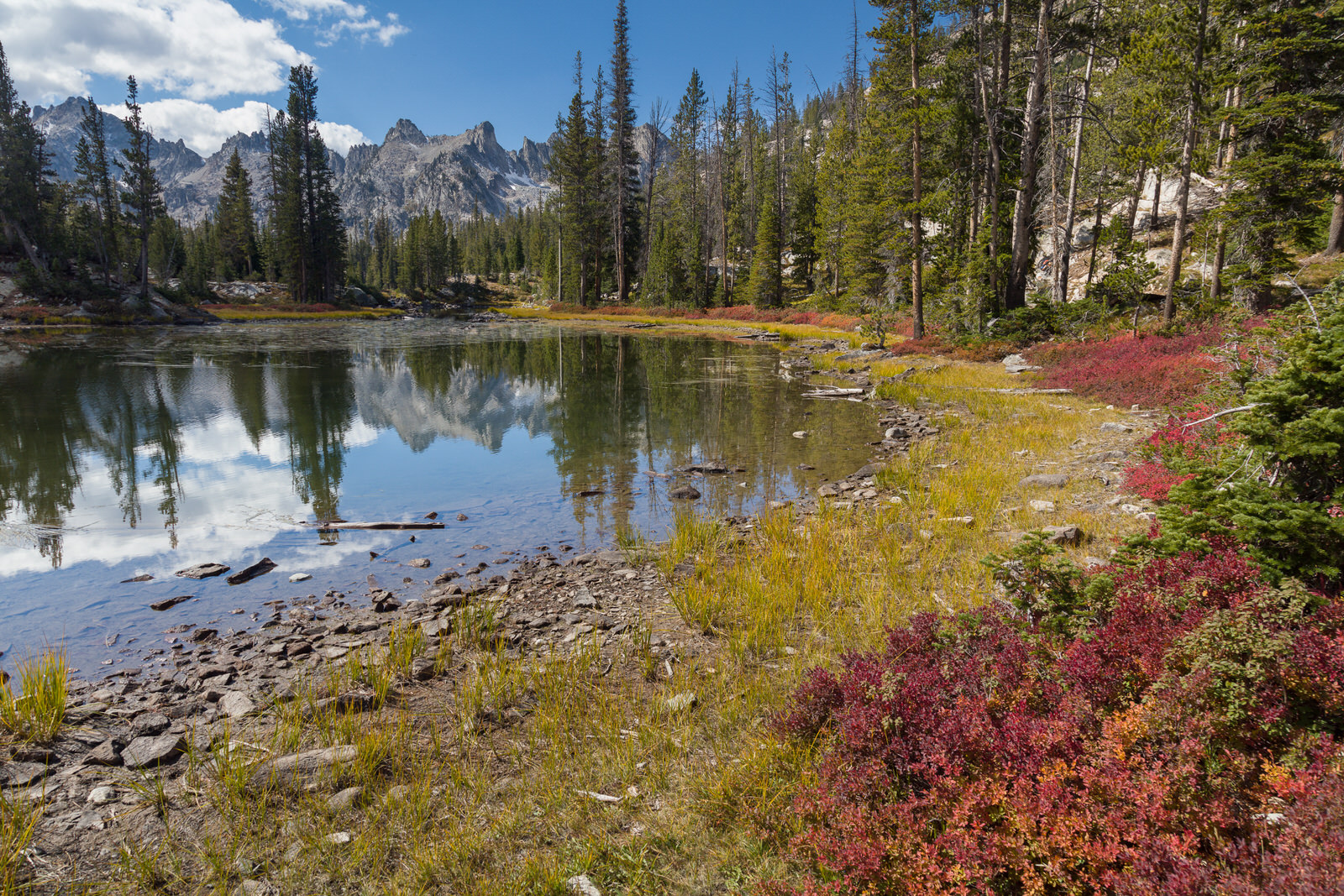  First glimpse of the Sawtooths from Alice Lake 