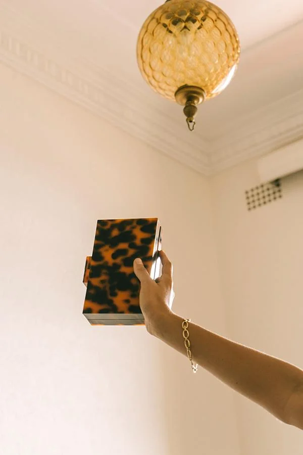 Resin Clutch V2 with Gold Chain In Tortoiseshell By Brie Leon