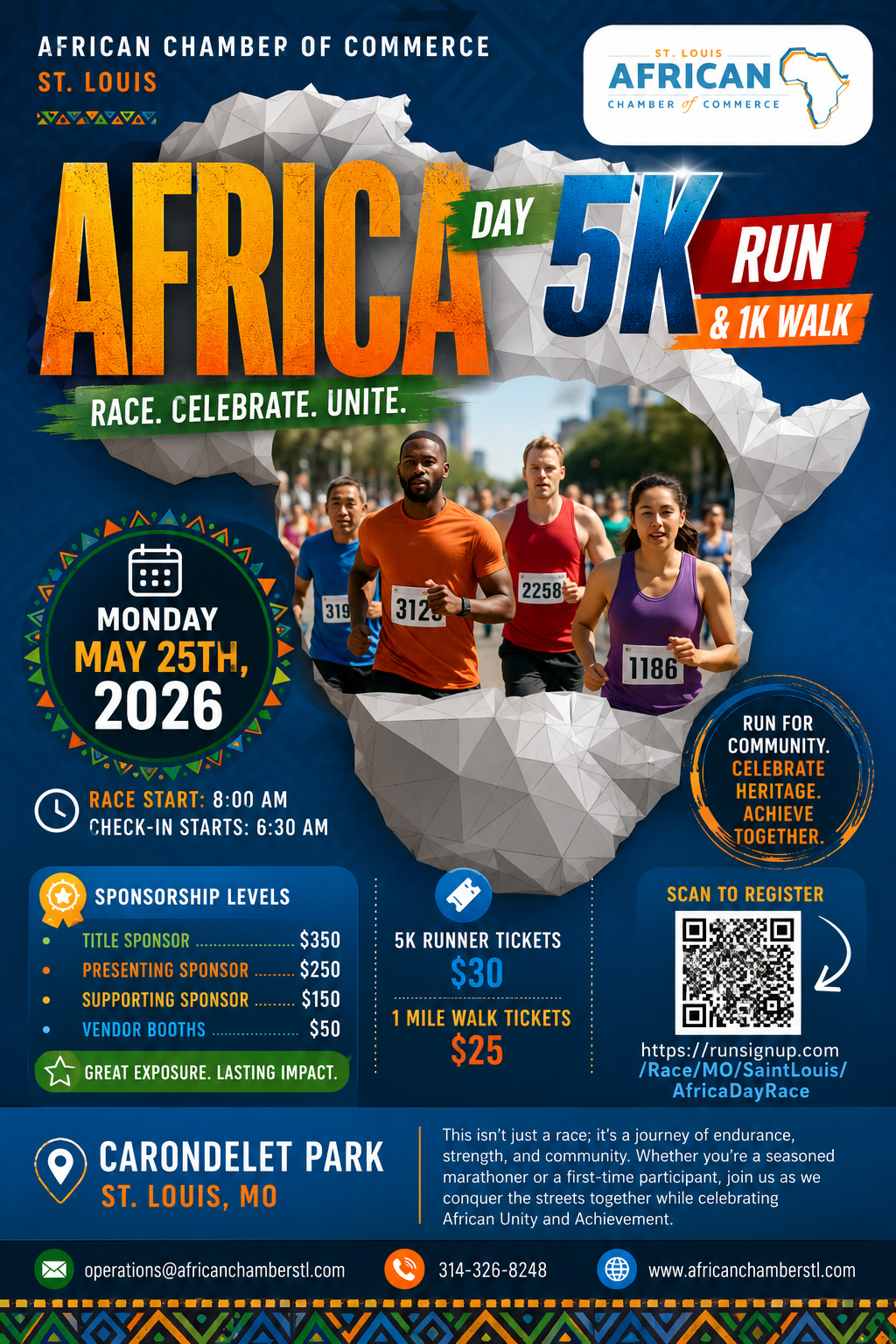 Africa Day 5K Race and 1k Walk. Free 4 Kids under 12.
