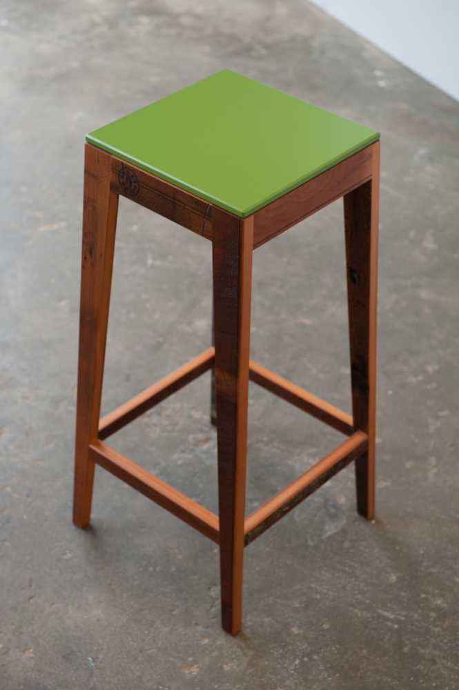 S.220 (Extra Tall) Reclaimed Timber Breakfast Bar Stool with Green Birch Ply Seat.