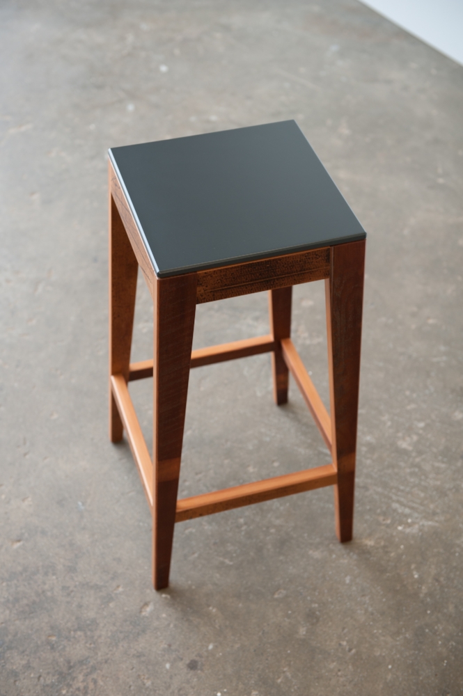 S.210 Reclaimed Timber Breakfast Bar Stool with Resene Gun Metal Birch Ply Seat.