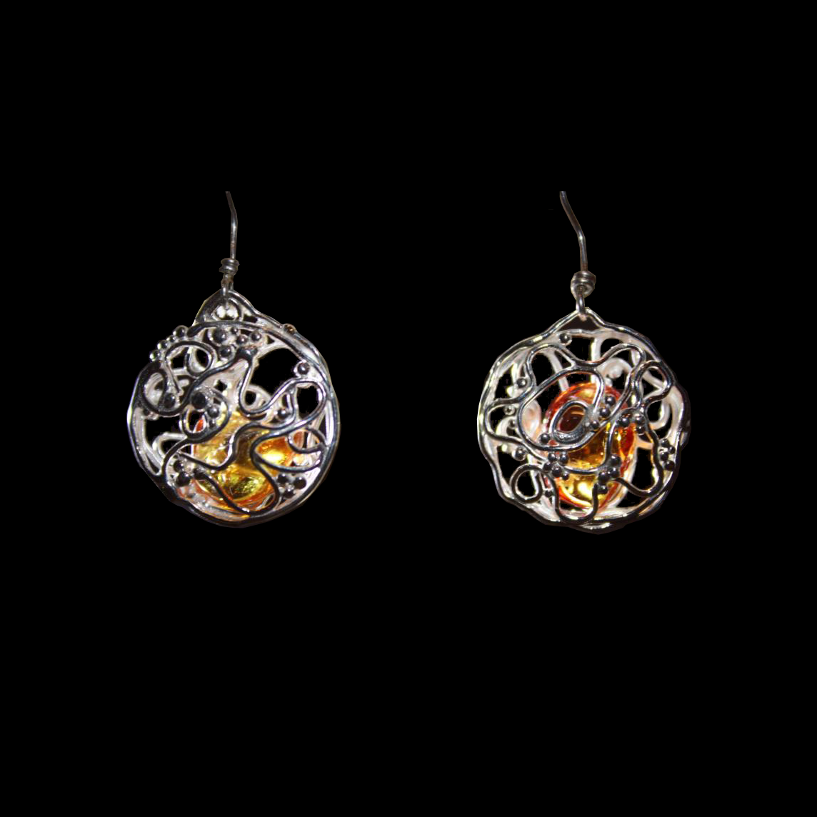 Silver Cages with Tumbled Yellow Sapphires
