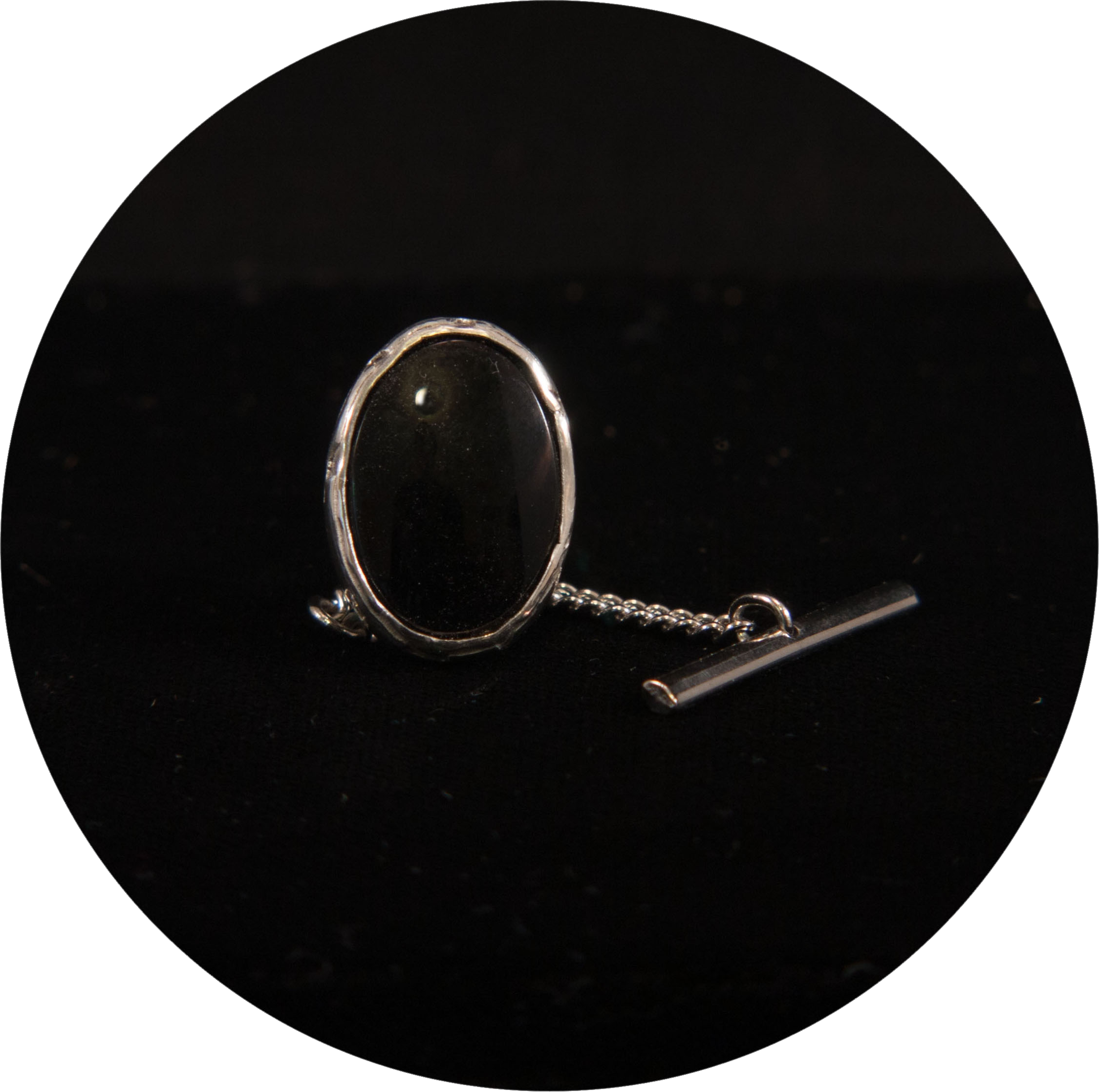 Silver Tietack with Black Chalcedony & Secret Message