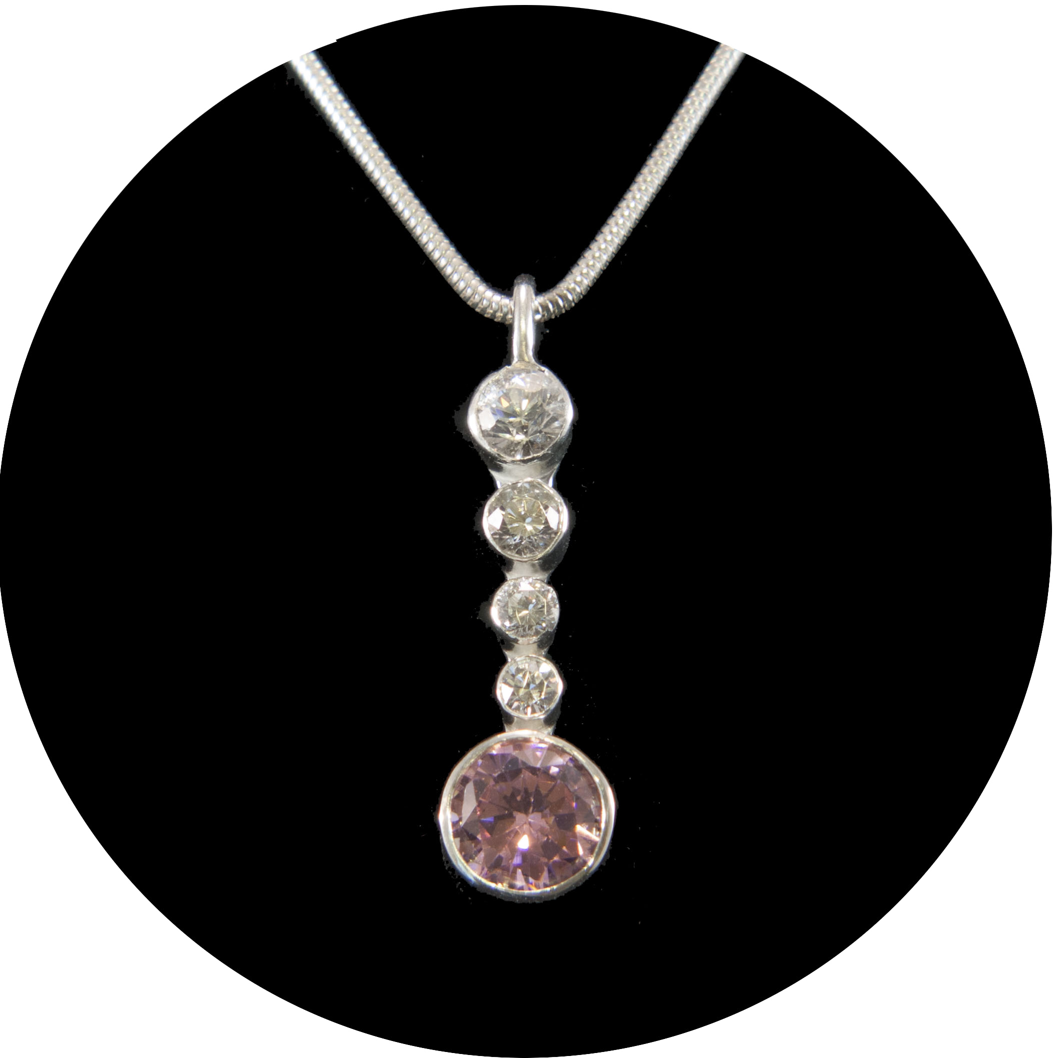 Silver Pendant with Pink and White CZ's