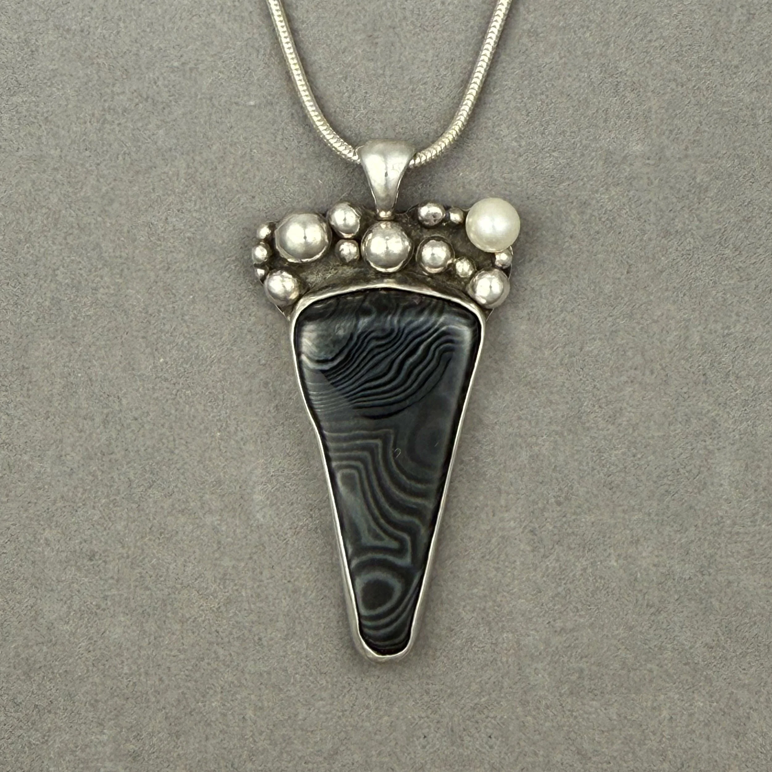 Psilomelane & Pearl Statement Pendant (One-of-a-Kind)