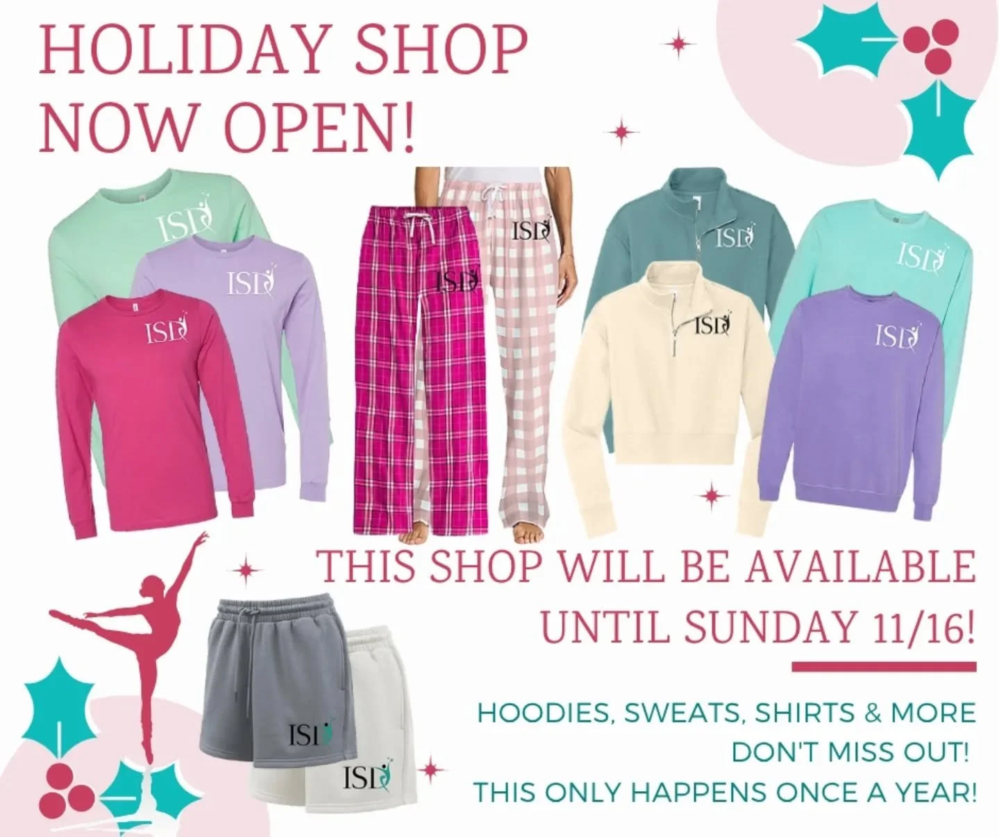🎁✨ &lsquo;Tis the season to sparkle at the ISD Holiday Shop! ✨🎁

Grab your comfy tees, logo hoodies, and cozy gear in our Winter 2025 collection...perfect for dancers, families, and gifting too! ⛄️💙

👉 Head to our shop via the link in bio to expl