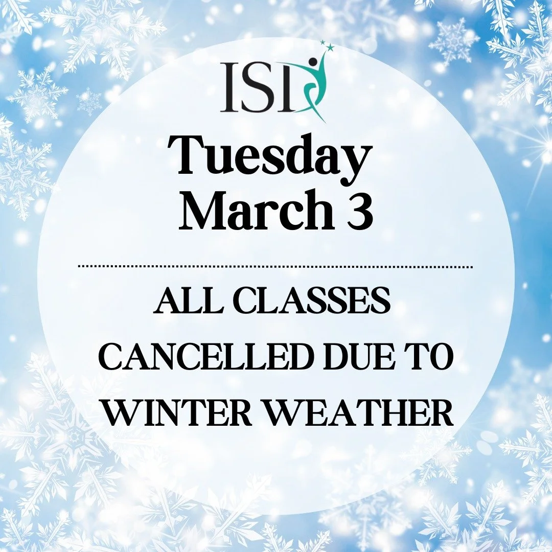 Tuesday 3/3 - All Classes Cancelled due to the winter weather. 

Spring can't come soon enough!