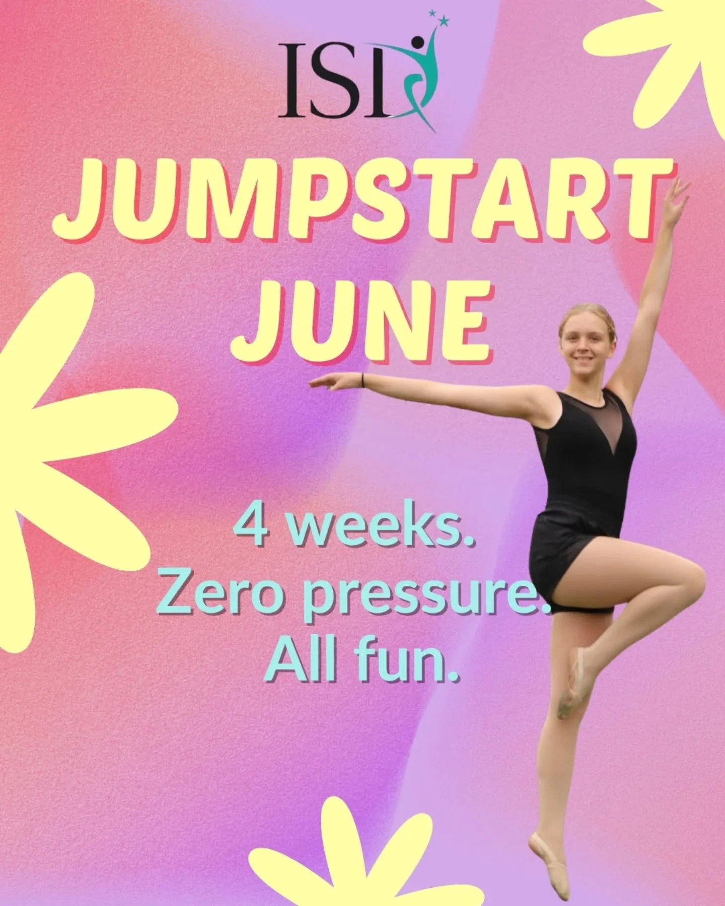 Jumpstart June is back 💥

4 weeks, no recital, no pressure - just dancing.

Perfect for: 
&bull; Dancers coming out of recital
&bull; Kids who want to try something new
&bull; Families looking for something short + flexible

Spots are already fillin