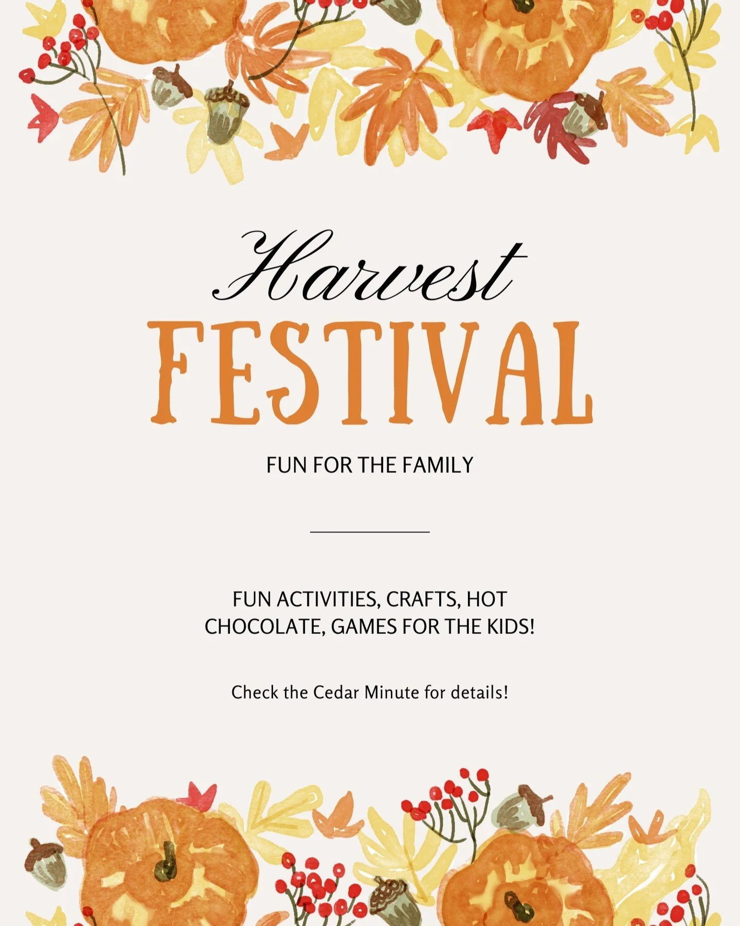 ππΏ CHKP Families! Fall has arrived and it is time to celebrate! Check your Cedar Minute email for details. ππΏ
