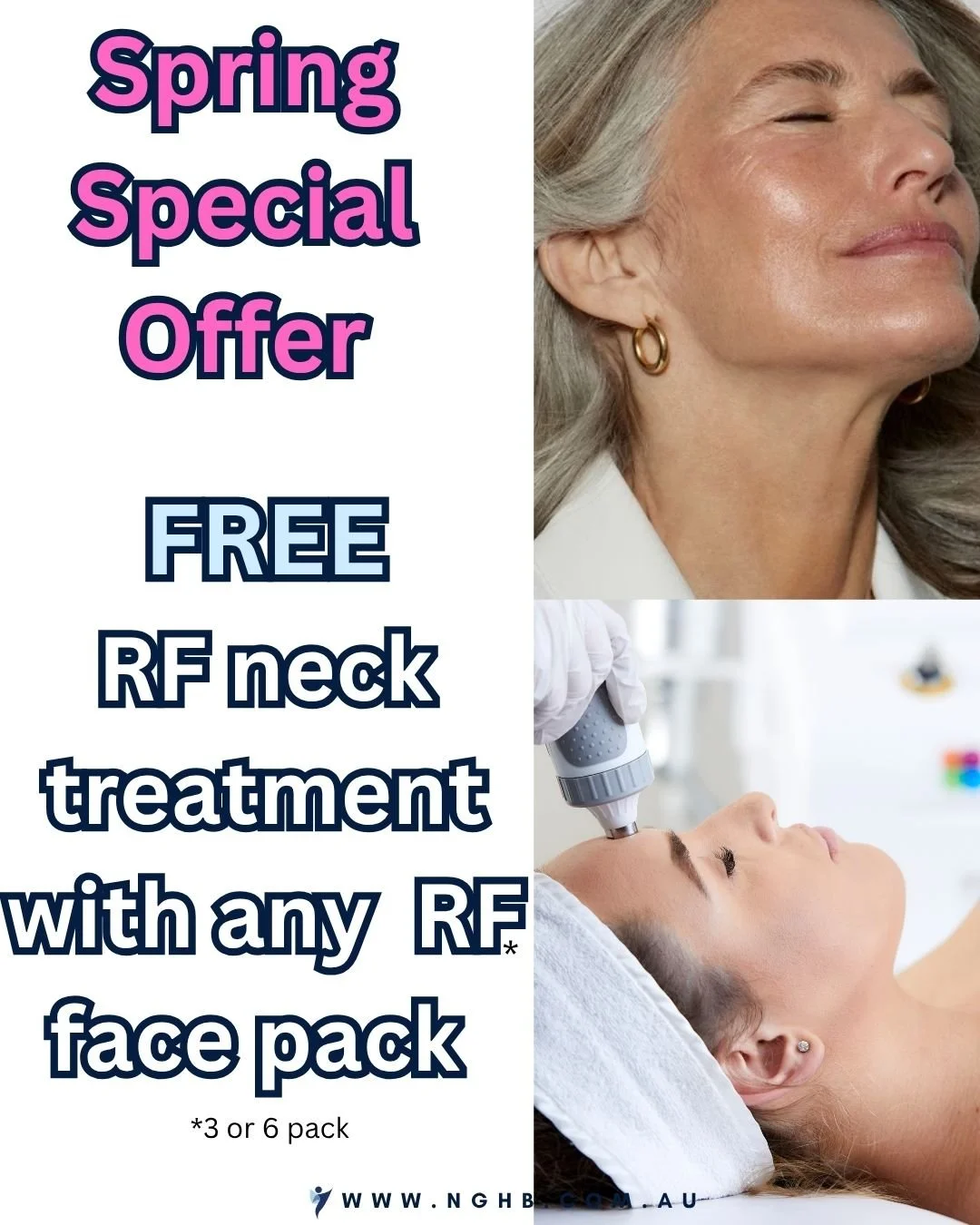 🌿 Spring Lift Special 🌿

Your face and neck deserve to glow together ✨
This spring, when you book any RF Face Package, you&rsquo;ll receive a FREE Neck RF treatment on us! 💙

💠 Tighten + lift
💠 Smooth fine lines
💠 Restore youthful confidence &n