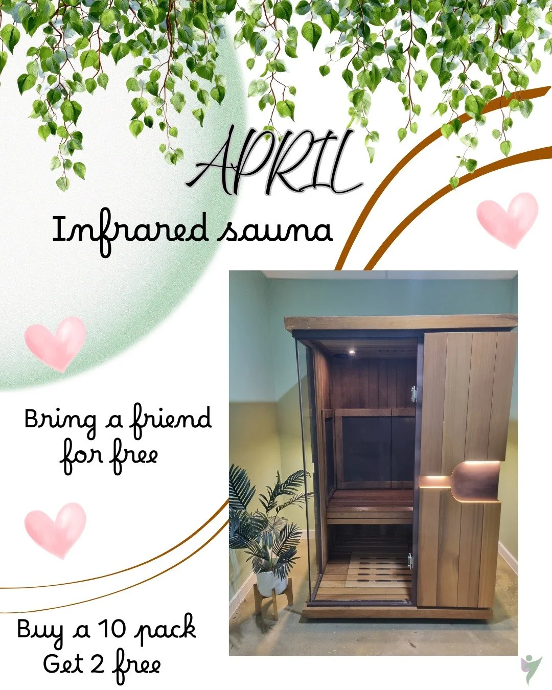 Time to glow from the inside out...

Buy 10 Infrared Sauna sessions get 2 added to your pack on us!

Relax, reset and recharge in a space created just for you, to slow down and escape.

Detoxification, glowing skin, support autoimmune issues, relaxat