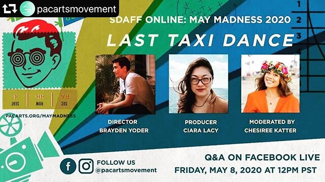 Excited for today&rsquo;s LIVE Q&amp;A at 12 noon PT!
#repost @pacartsmovement
・・・
Catch this LIVE Q&amp;A on Facebook on Friday 5/8 at 12PM with @lasttaxidancefilm Director @brayden_yoder and Producer @ciaraleilacy hosted by Pac Arts Resident Blogge