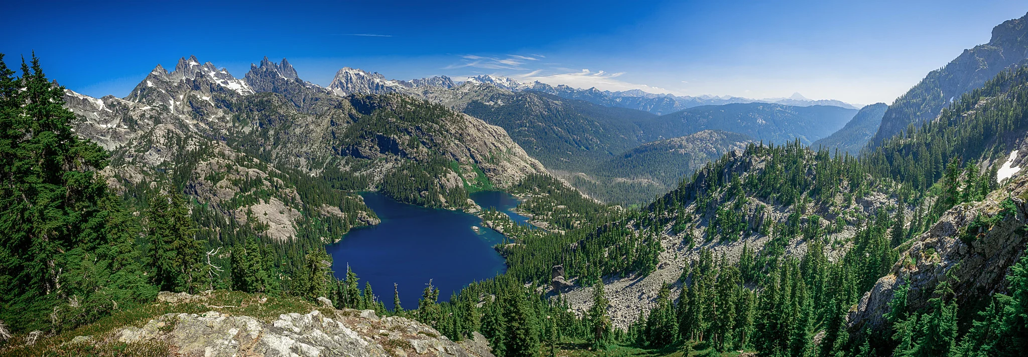 View of Spectacle Lake; on left Lemah Mountain, Chimney Rock West, Summit Chief Mountain from 47°27'19.5"N 121°17'13.7"W