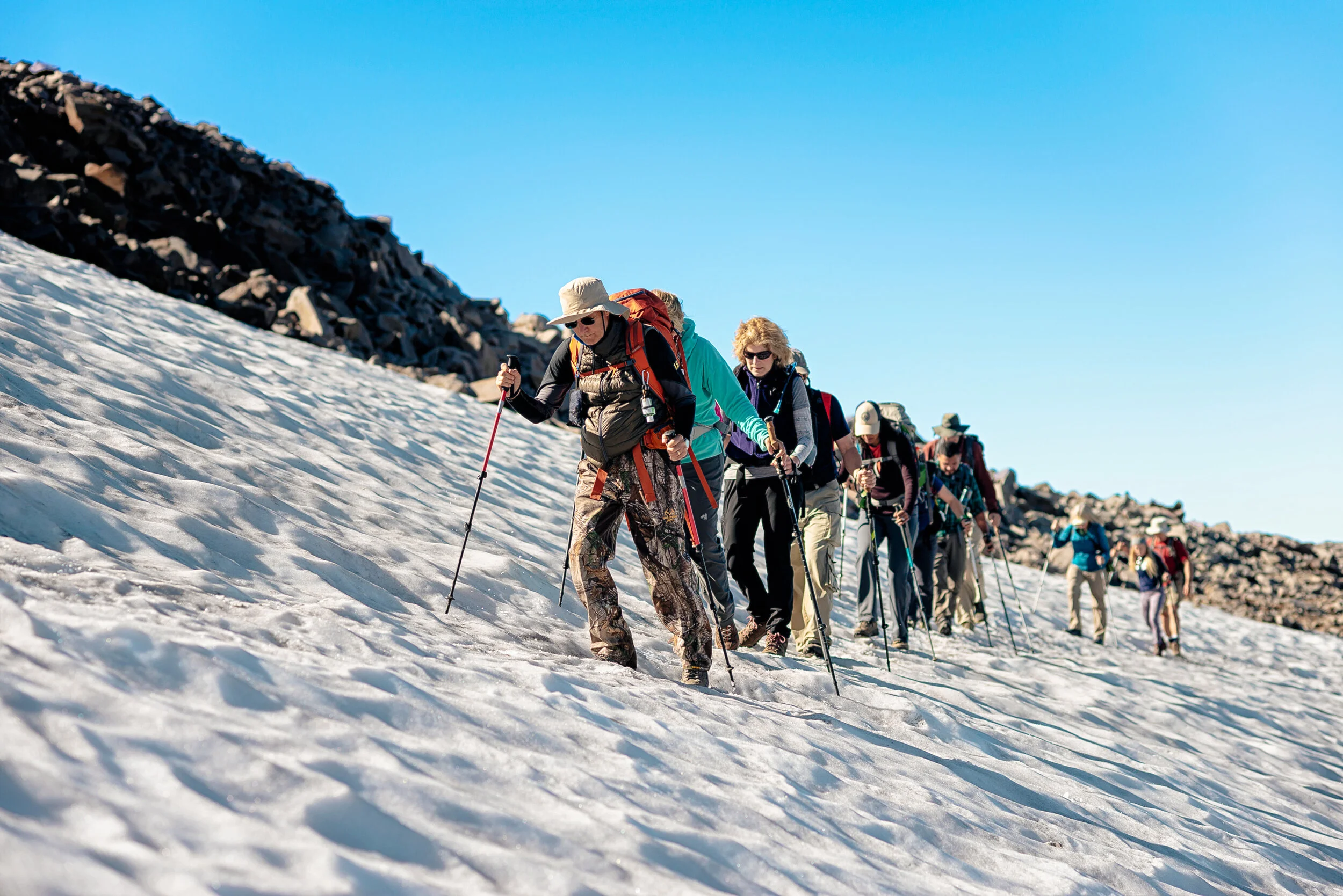 Crossing a snow field on the way to Old Snowy Mountain