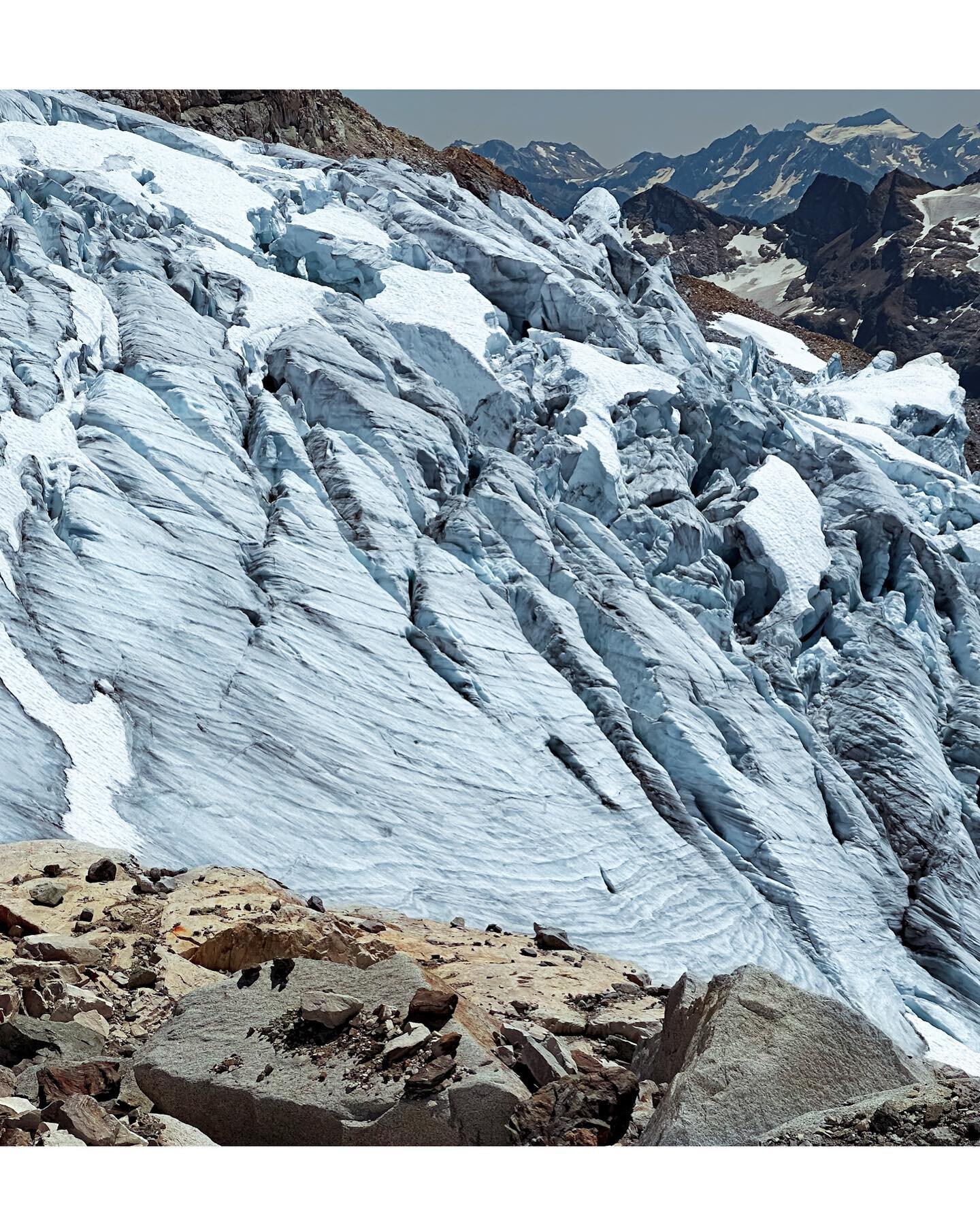 Day 44, July 31, Dome Peak
The glacier was mellow with just a few crevasses to step over. The scramble above that is short and the knife edge on top to the summit is a memorable one. But those two total just 1 mile of the 16 mile approach. 
This trip