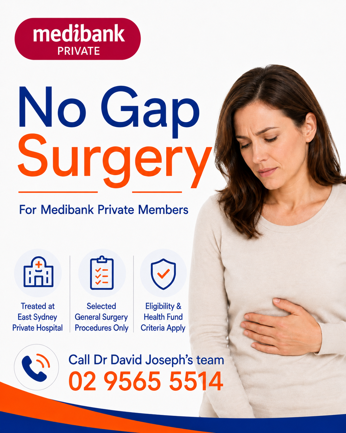 Dr David Joseph offers No Gap Surgery to eligible Medibank Private and HCF members for some gallbladder surgery at East Sydney Private Hospital